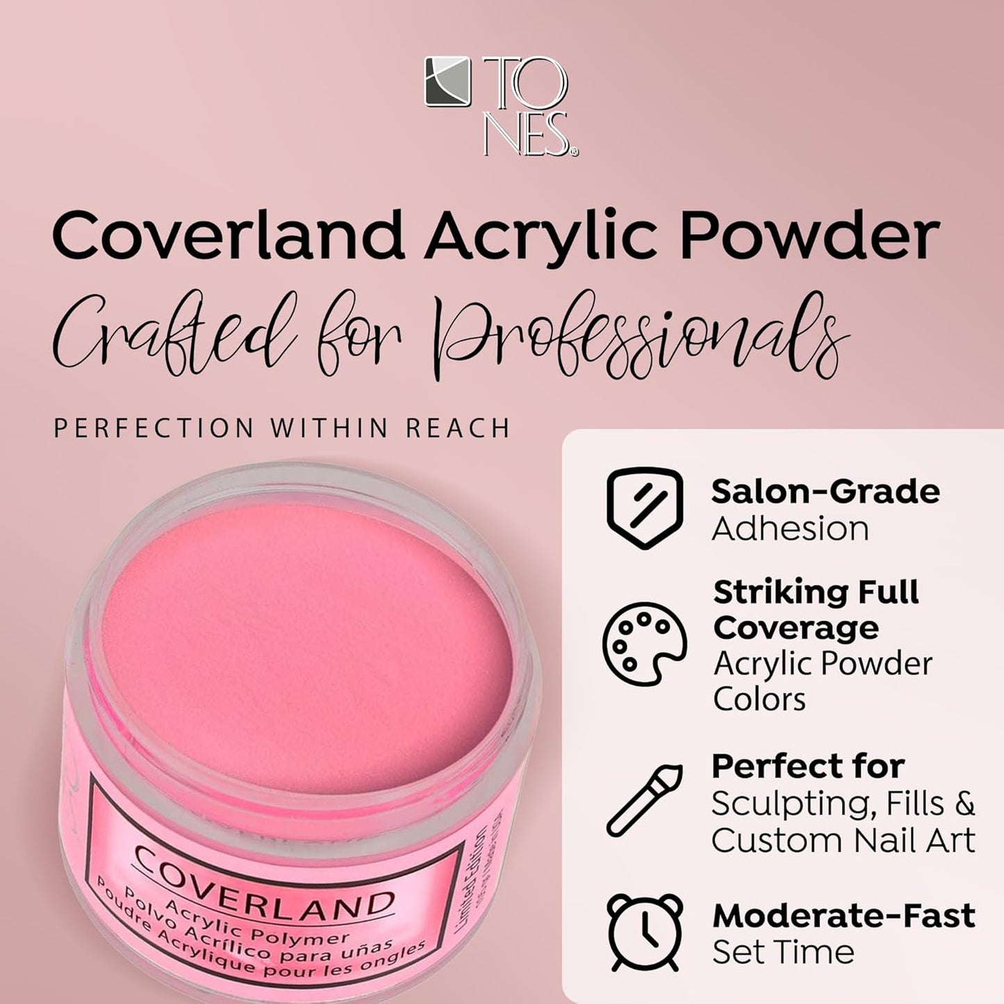Tones Coverland Acrylic Nail Powder "Hottern than your Ex" - Limited Edition Acrylic Powder for Nail Design, Sculpting, and Masking Nail Imperfections - Professional Acrylic Nail Supplies - (1.5 Oz)