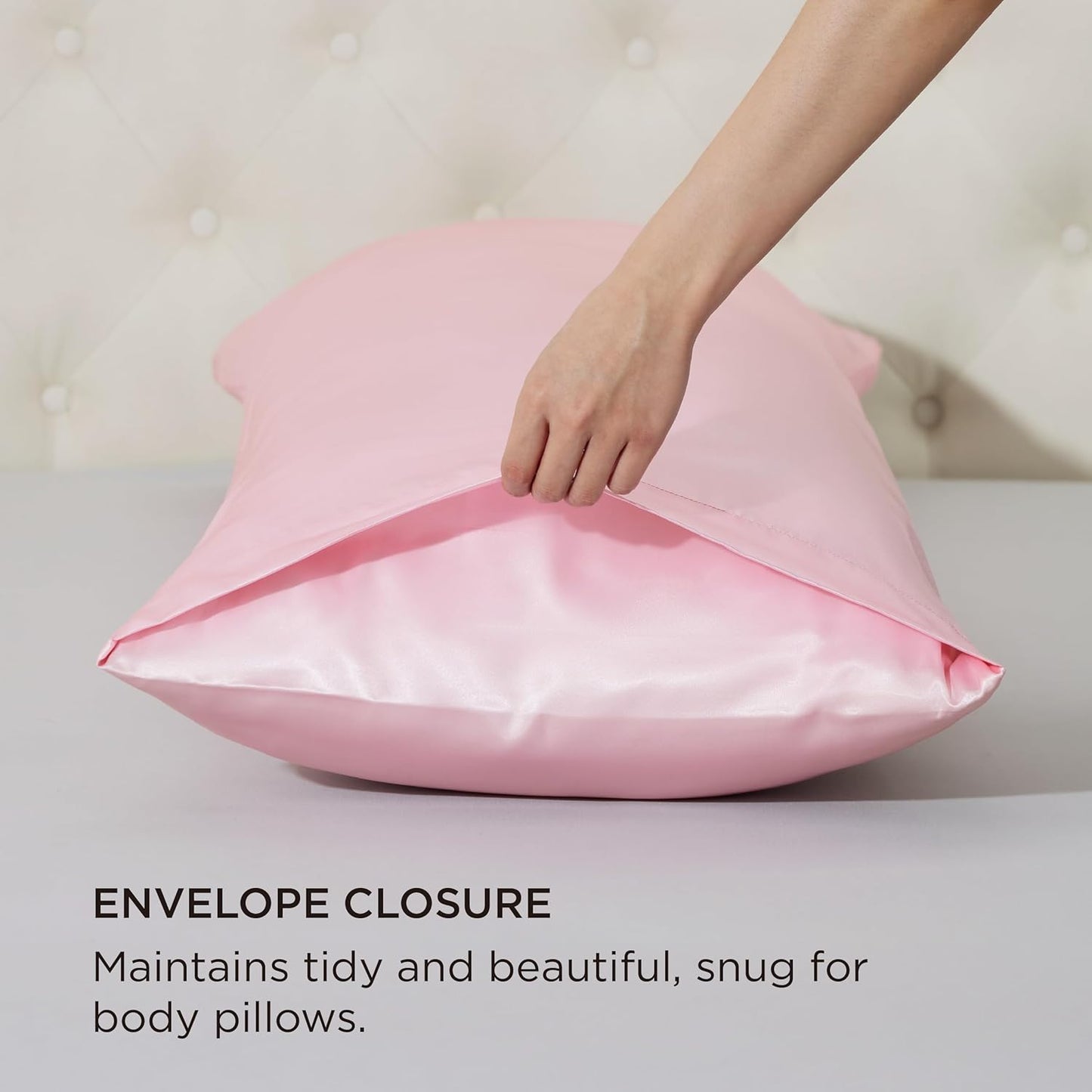 Bedsure Body Pillow Cover 20x54 Inches - Pink Satin Similar to Silk Pillowcase for Hair and Skin, Cooling and Silky Long Body Pillow Pillowcase with Envelope Closure, Gifts for Women Men