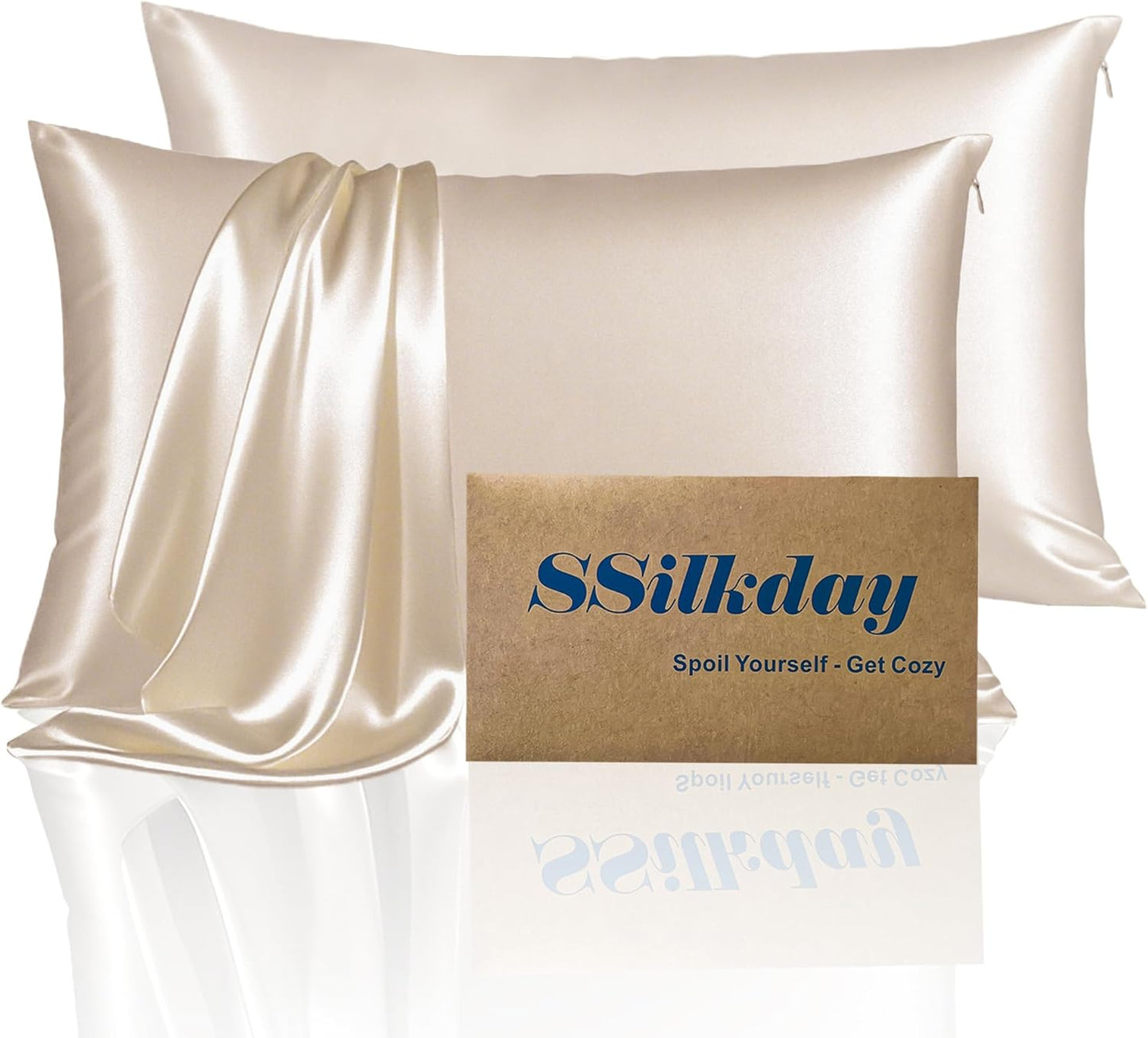 Mulberry Silk Pillow Cases Queen Size Set of 2, Ultra Smooth Soft Breathable Cooling Pillow Cases for Hot Sleepers, Silk Satin Pillowcases 2 Pack with Zipper for Hair and Skin, Gifts for Women