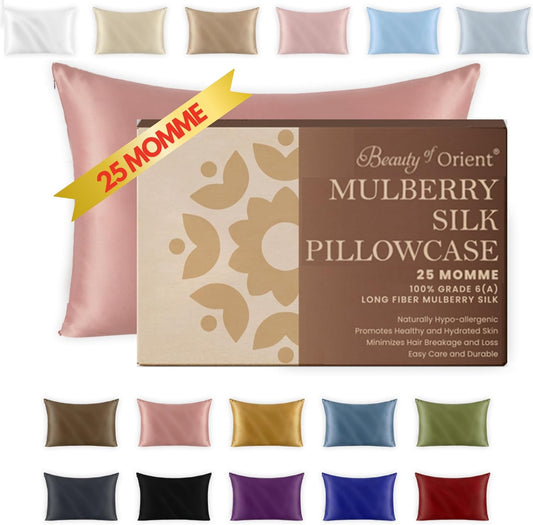 25 Momme Premium Mulberry Silk Pillowcase for Hair and Skin | Handcrafted Hypoallergenic & Anti-Acne Silk Pillow Cases with Zipper | King - 20" x 36", Ballerina