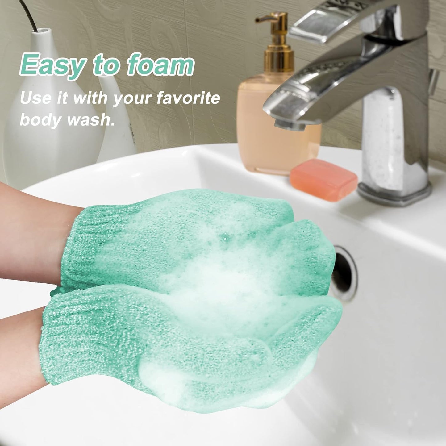 MIG4U Shower Exfoliating Scrub Gloves, Bathing Gloves Body Wash Dead Skin Removal Deep Cleansing Sponge Loofah for Women Men