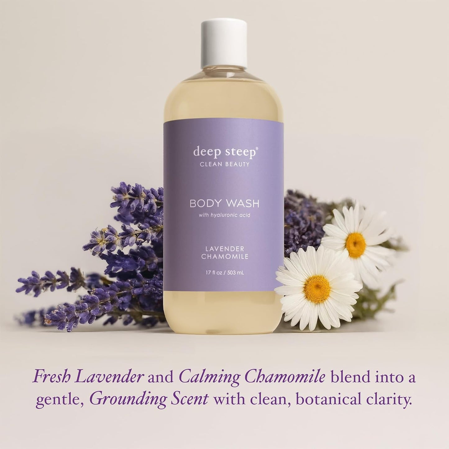 Deep Steep Body Wash, Lavender Chamomile, 17 oz – Hydrating Shower Gel with Hyaluronic Acid, Shea Butter, Aloe Vera & Argan Oil – Vegan, Clean Beauty, Clean & Refreshed Skin