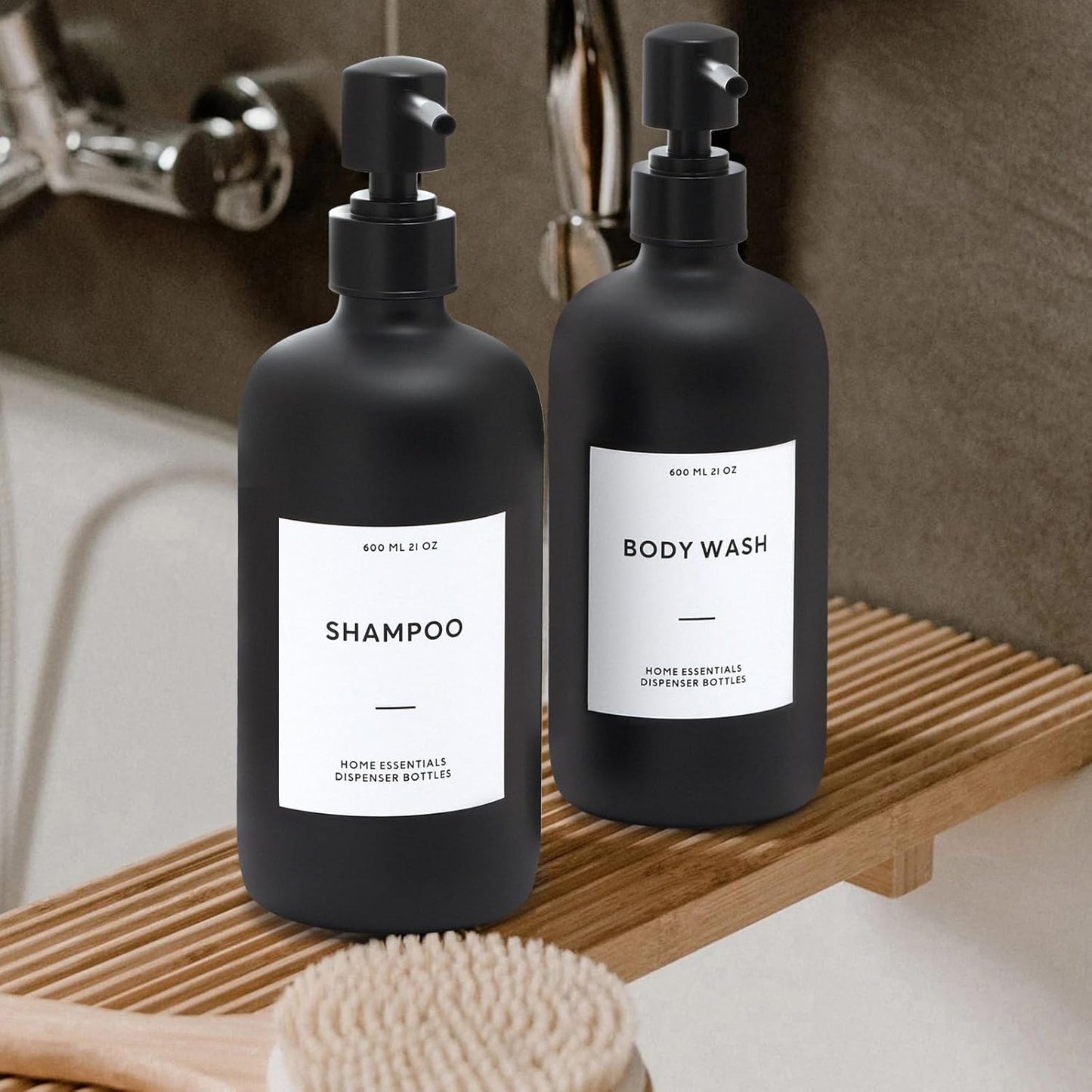 HOMCDALY Shampoo and Conditioner Dispenser, 21oz 3-Pack Refillable Shampoo and Conditioner Bottles, Empty Bathroom Shower Pump Dispenser (21oz-Black