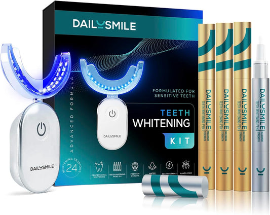 Teeth Whitening Kit with LED - Formulated for Sensitive Teeth, Hands-Free, Waterproof LED Light and 4 Gel Pens, Instant Results