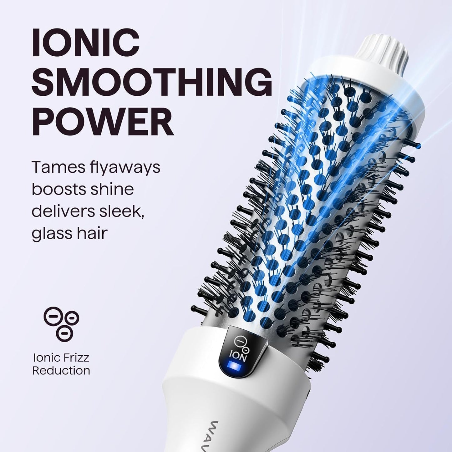 Wavytalk Blowout Boost Thermal Brush, 1.5 inch Heated Round Brush for Blowout Look, Negative Ion Technology, Ceramic Tourmaline, 5 Temperature Settings, Dual Voltage, White