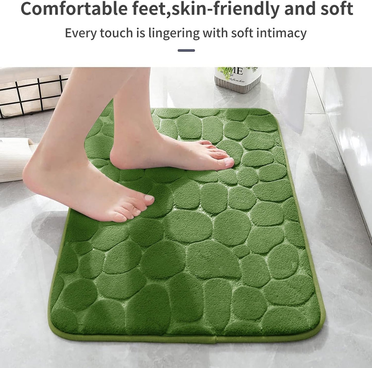 YIHOUSE Memory Foam Bath Mat Cobblestone Bathroom Rugs Super Water Absorbent Bath Mats for Bathroom Machine Washable Bath Rugs(17 x 24,Green)