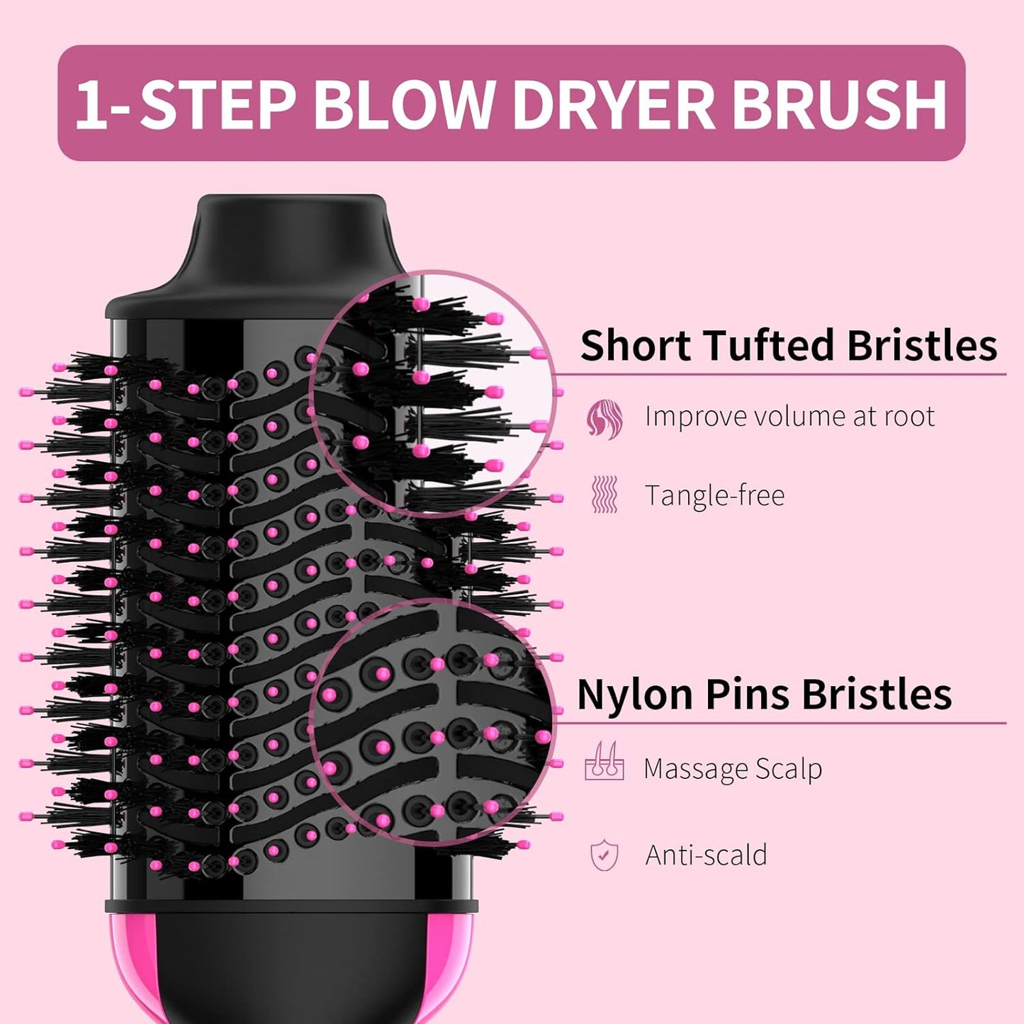 Hair Dryer Brush Blow Dryer in One, Upgraded 4 in 1 Hair Dryer and Styler Volumizer with Negative Ion Anti-frizz Ceramic Titanium Barrel Hot Air Hair Straightener Brush