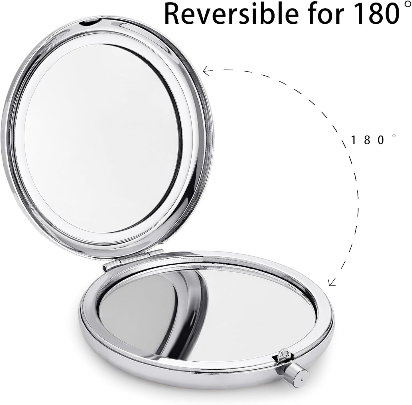 Compact Mirror, Pocket Travel Makeup Mirror for Purse, Metal Round Shell, 2-Sided 1X/2X Magnifying, Portable, Folding, Handheld, Silver, 12 Pack
