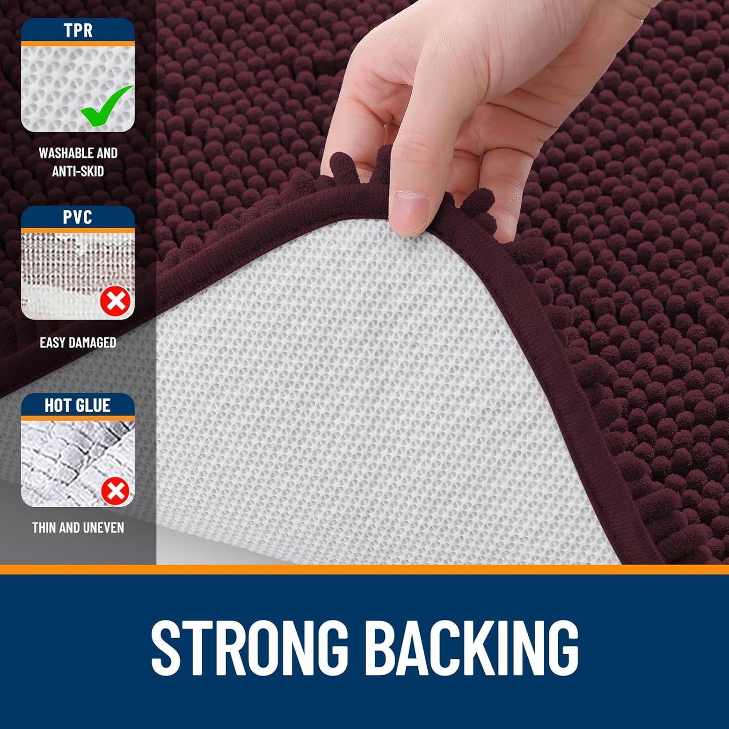 OLANLY Bathroom Rugs 44x24, Extra Soft Absorbent Chenille Bath Rugs, Rubber Backing Quick Dry, Machine Washable Bath Mats for Bathroom Floor, Tub and Shower, Home Decor Accessories, Black Cherry