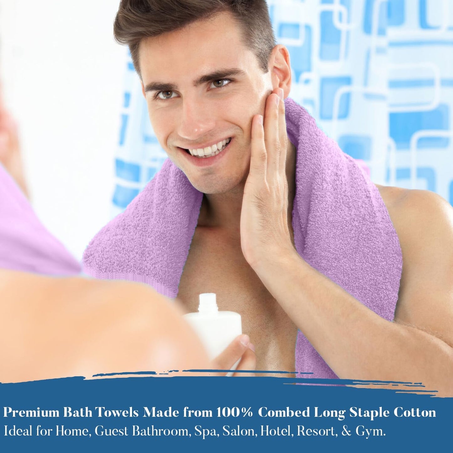 DAN RIVER Bath Towels Set of 4, 27 x 54 Inches, 100% Cotton, Larger & Lighter Weight, Quicker to Dry, Super Soft and Absorbent, Ideal Shower Towel for Daily Use, Lavender