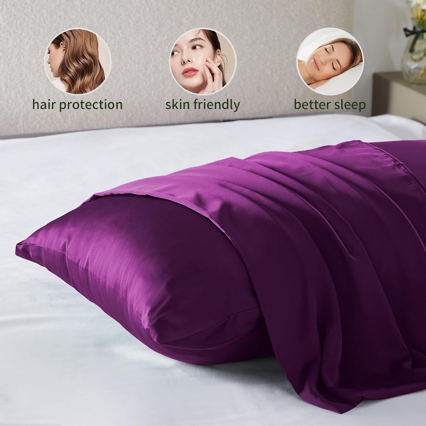 Mulberry Silk Pillowcase - Soft, Breathable, Smooth Both Sided Natural Silk Pillowcase with Zipper - Beauty Sleep Silk Pillow Case 1 Pack for Gift (Queen, Purple)