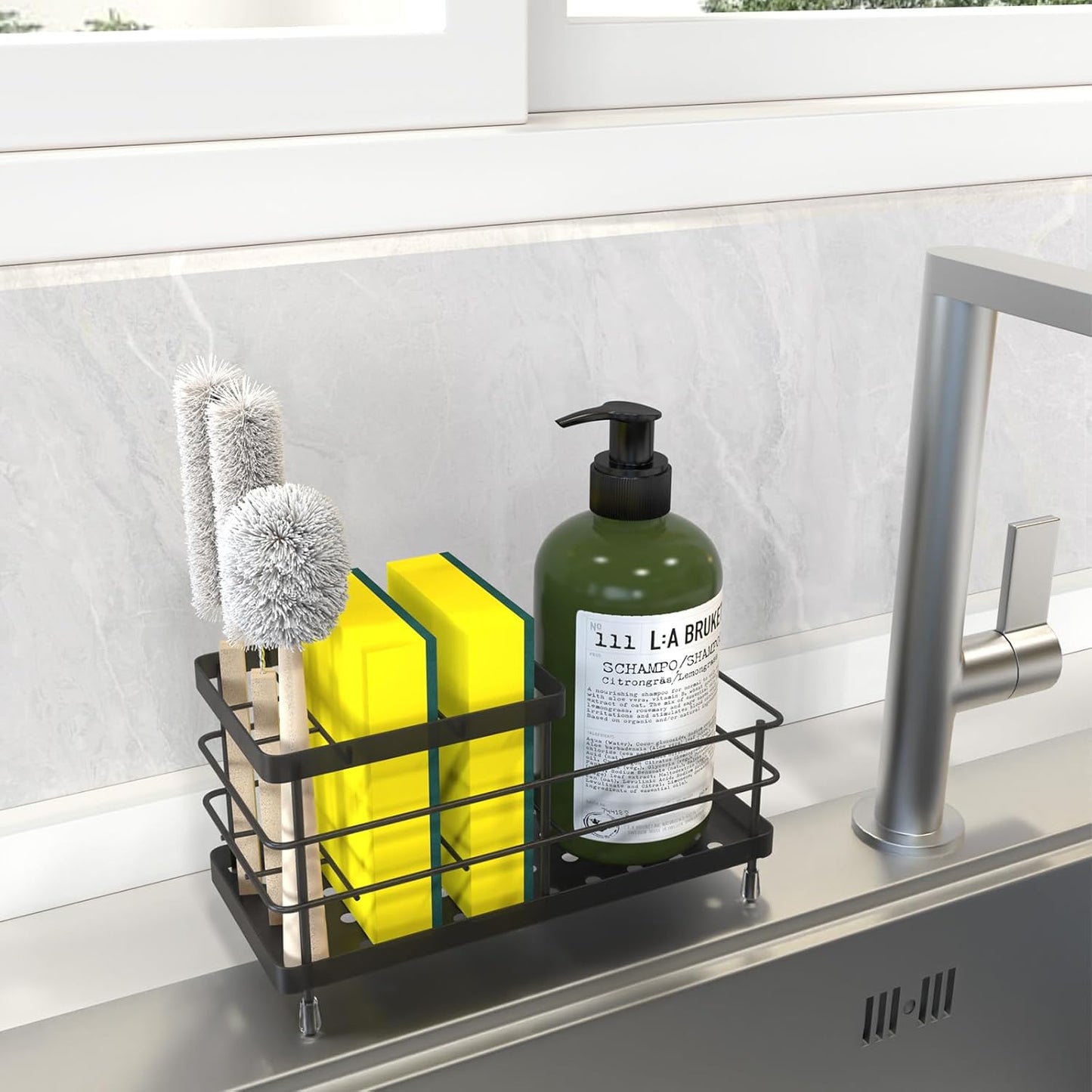 Luxspire Toothbrush Holders, 6 Slots Stainless Steel Tooth Brush Holder with Drainage, Toothbrush Holder for Bathroom Countertop & Kitchen Sink, Bathroom Accessories, Black