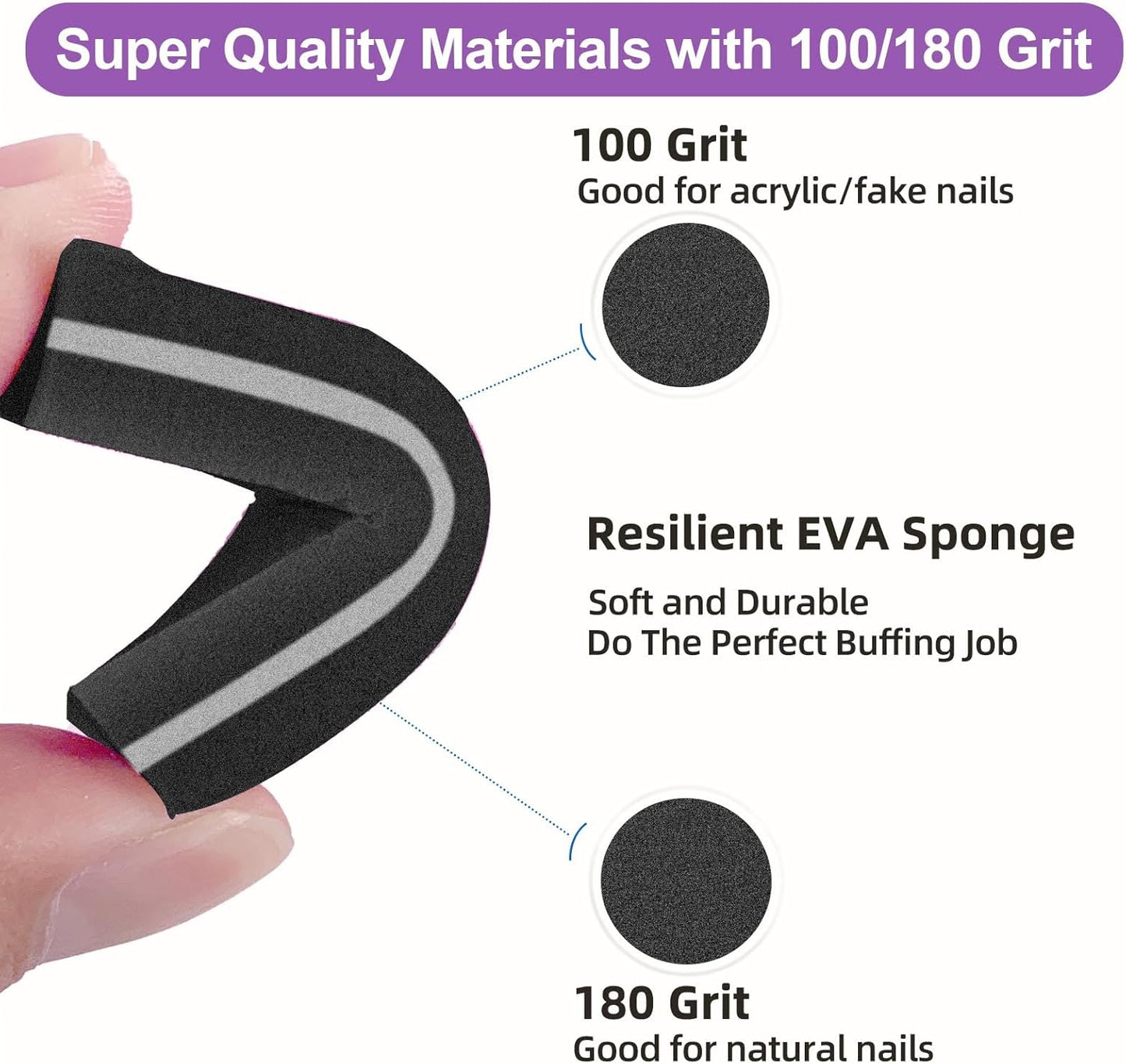 Nail Buffers (30 Pack), Buffer Block Nail File for Acrylic Nails and Natural Nails, 100/180 Grit Small Nail Buffer Block Bulk Buffing Blocks for Nail Buff Professional Manicure File Blocks Set Black