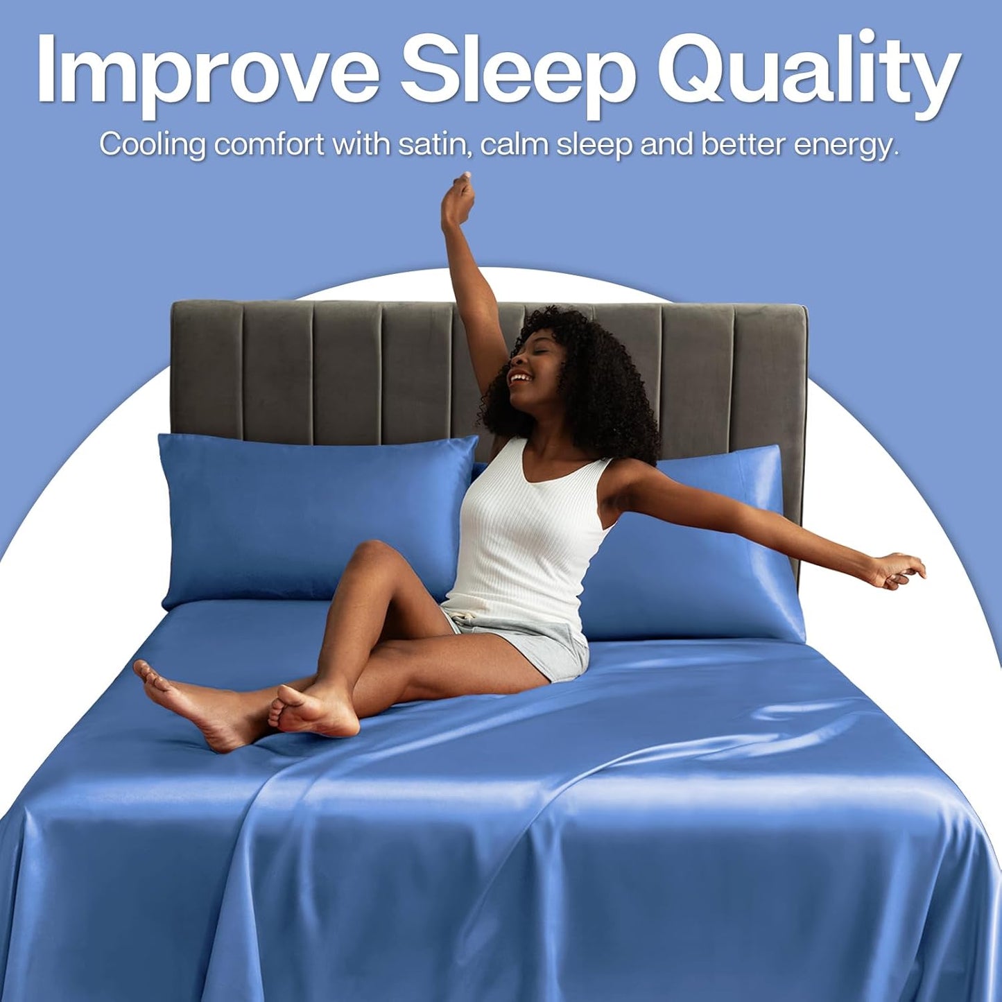 MR&HM Satin Pillowcase for Hair and Skin, Silk Satin Pillowcase 2 Pack, King Size Pillow Cases Set of 2, Silky Pillow Cover with Envelope Closure (20x40, Sky Blue)