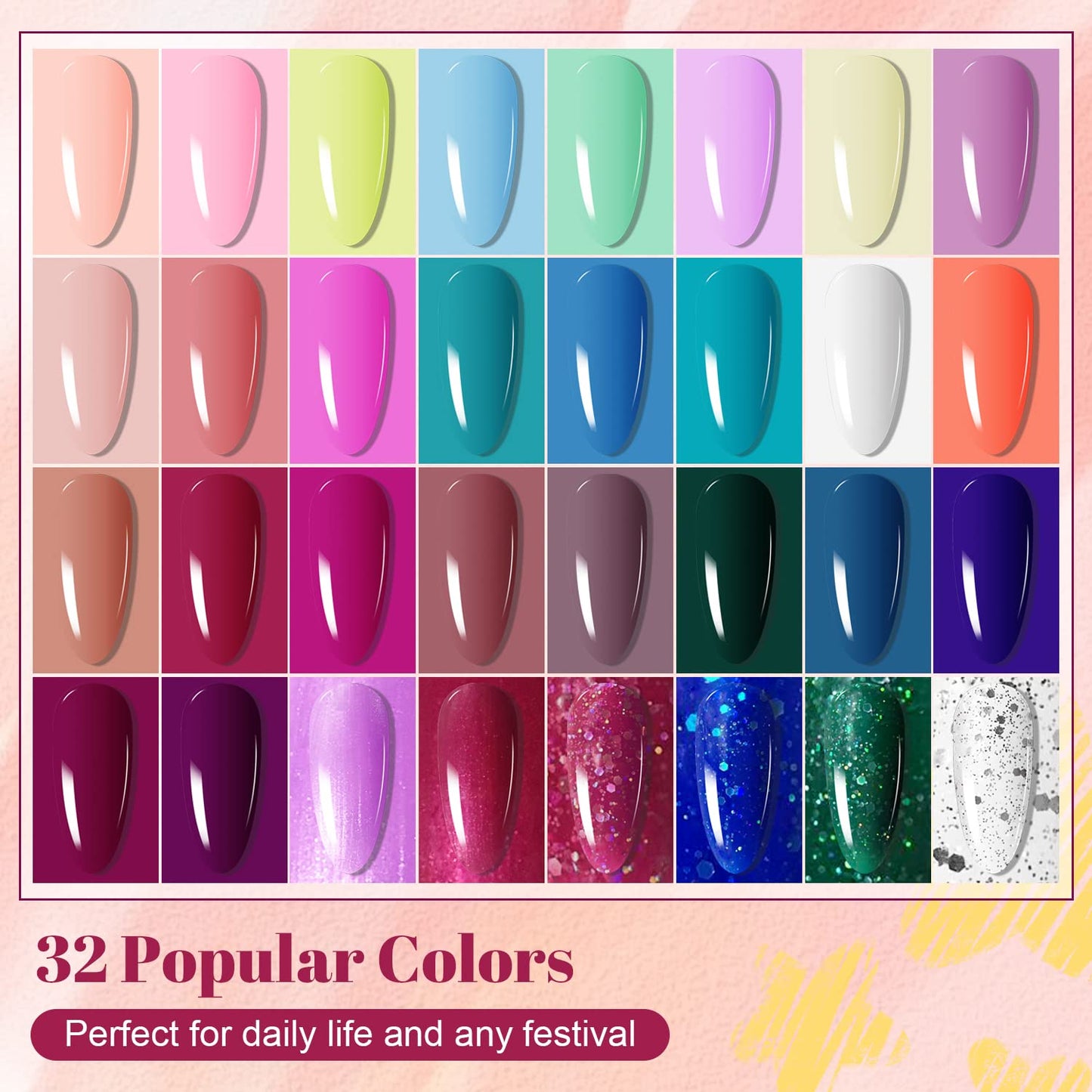 JODSONE 36 PCS Gel Nail Polish Starter Kit U V Light and Dark Series Gel Nail Set No Wipe Base Matte and Glossy Top Coat All Kinds of Manicure Tools