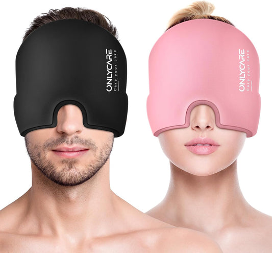 ONLYCARE Migraine Relief Cap,Soothing Migraine Mask,Upgraded Odorless Gel Ice Head Wrap, Hot and Cold Therapy, FSA or HSA Eligible Headache Ice Pack for Tension and Stress(Black & Pink)