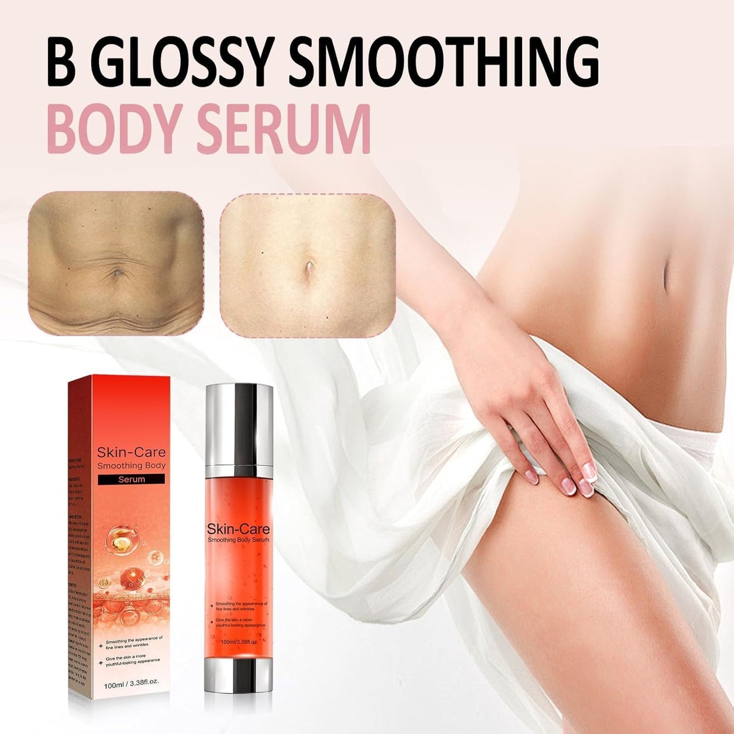 B Glossy Body Serum, Moisture-Rich Formula with Hyaluronic Acid, Glycerin & Vitamin E for Soft, Supple Skin, 3.38 Fl OZ G