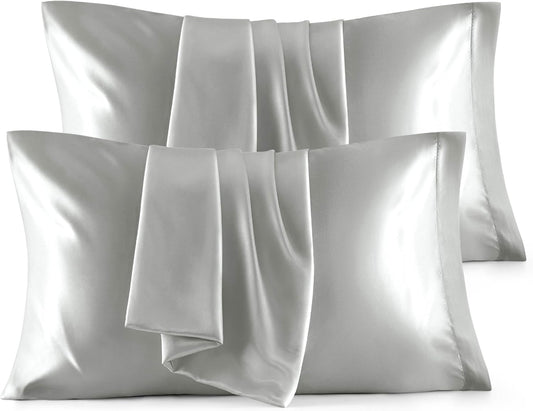 Bedsure Satin Pillowcase Standard Set of 4 - Silver Grey Silky Pillow Cases for Hair and Skin 20x26 Inches, Pillow Covers with Envelope Closure, Gifts for Women Men