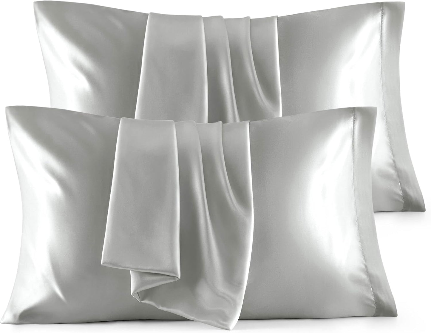 Bedsure Satin Pillowcase for Hair and Skin Queen - Silver Grey Silky Pillowcase 20x30 Inches - Set of 4 with Envelope Closure, Similar to Silk Pillow Cases, Gifts for Women Men