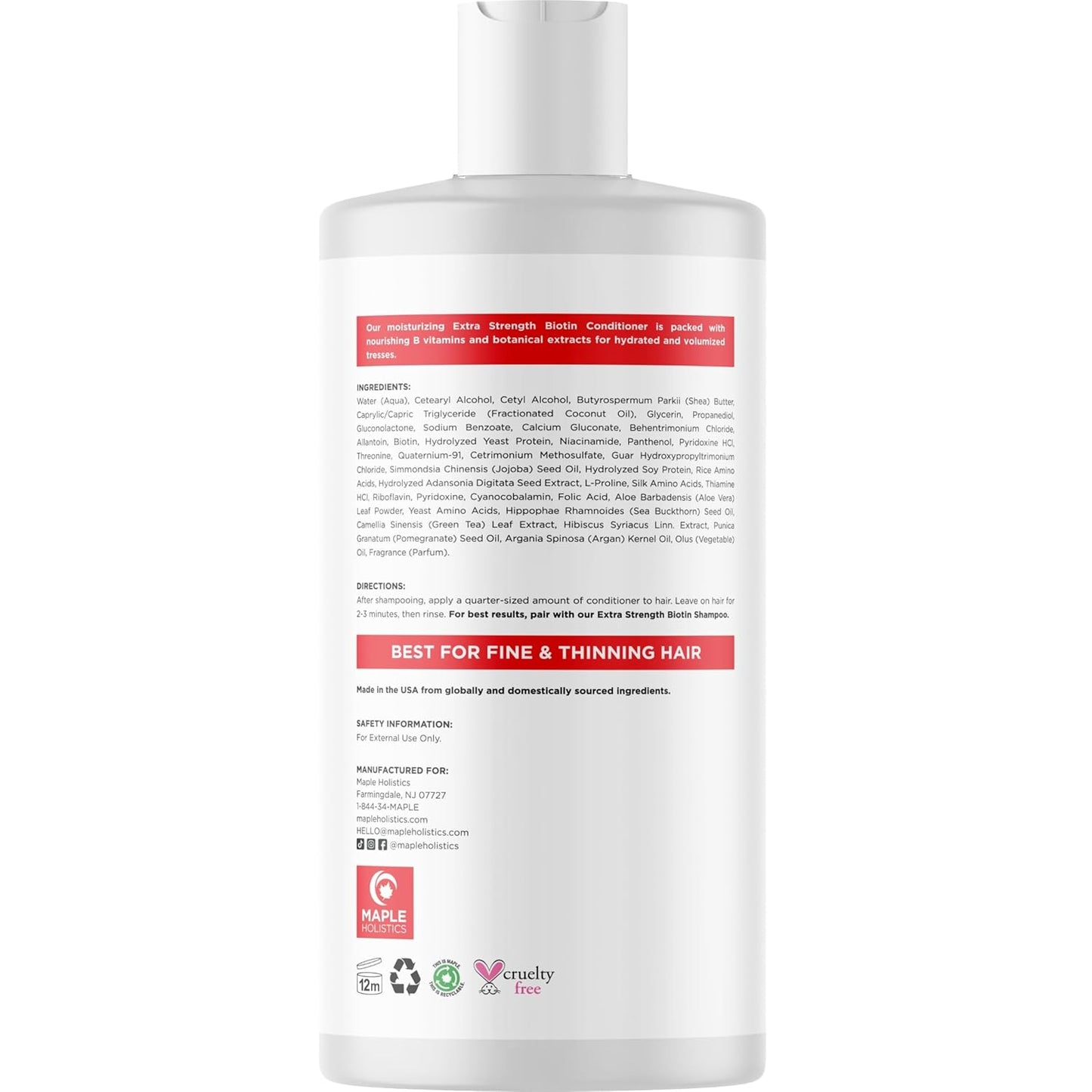 Extra Strength Biotin Conditioner for Thinning Hair - Sulfate Free Conditioner with Moisturizing and Nourishing Shea Butter and Plant Proteins for Dry Damaged Fine Weak & Dull Hair (16 Fl Oz)