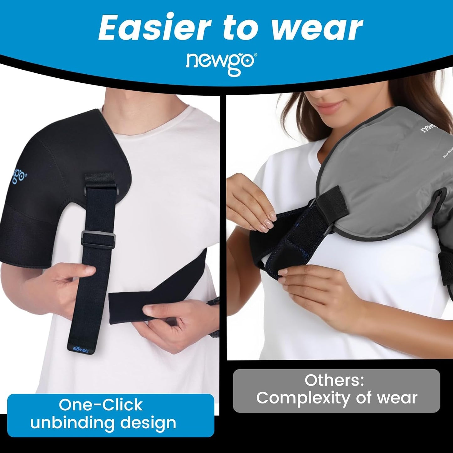 NEWGO Shoulder Ice Pack Wrap for Rotator Cuff Cold Therapy, FSA Eligible Gel Ice Pack for Injuries Reusable Cold Pack for Shoulder Swelling Discomfort After Surgery, Medium