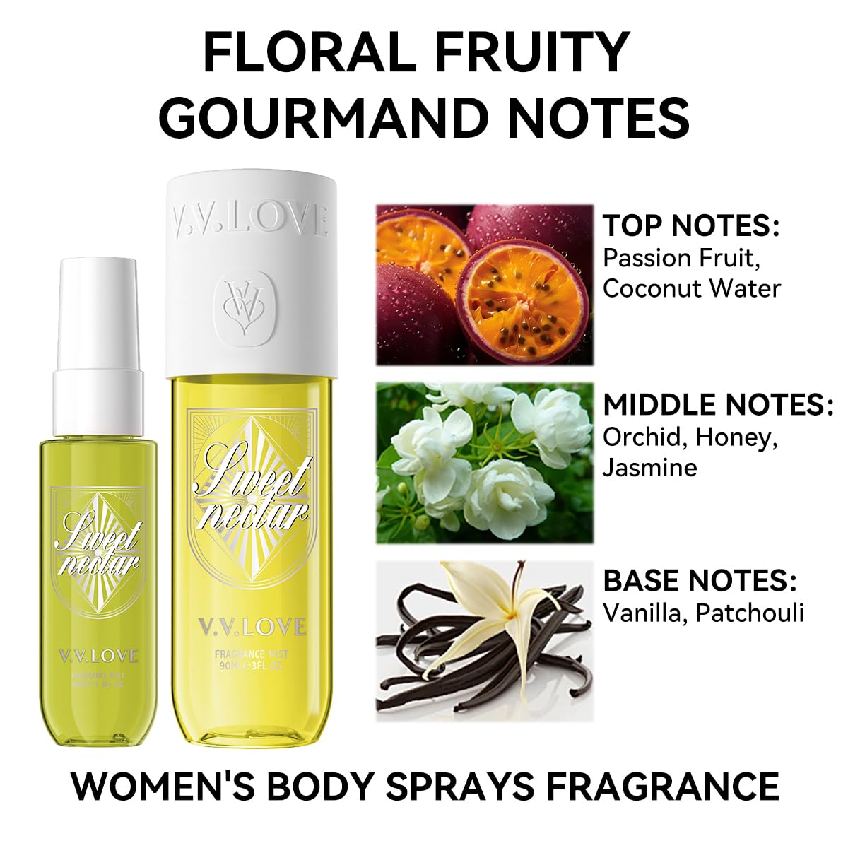 Hongsheng 2 PCS Women's Body Mist and Hair Fragrance Travel Set, 3 Fl Oz + 1.3 Fl Oz Spray, Sweet Scented Perfume Gift Set for Women (Passion Fruit)