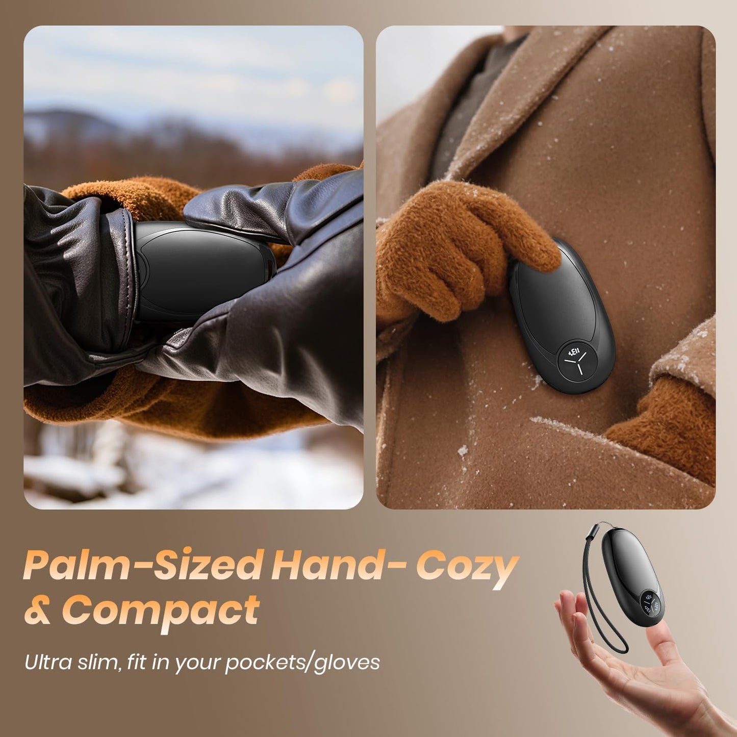 Hand Warmers Rechargeable 2 Pack Electric Hand Warmer Magnetic, Ultrathin Portable Handwarmers Gifts for Men Women Christmas Hiking Golf Hunting Accessories (Black)