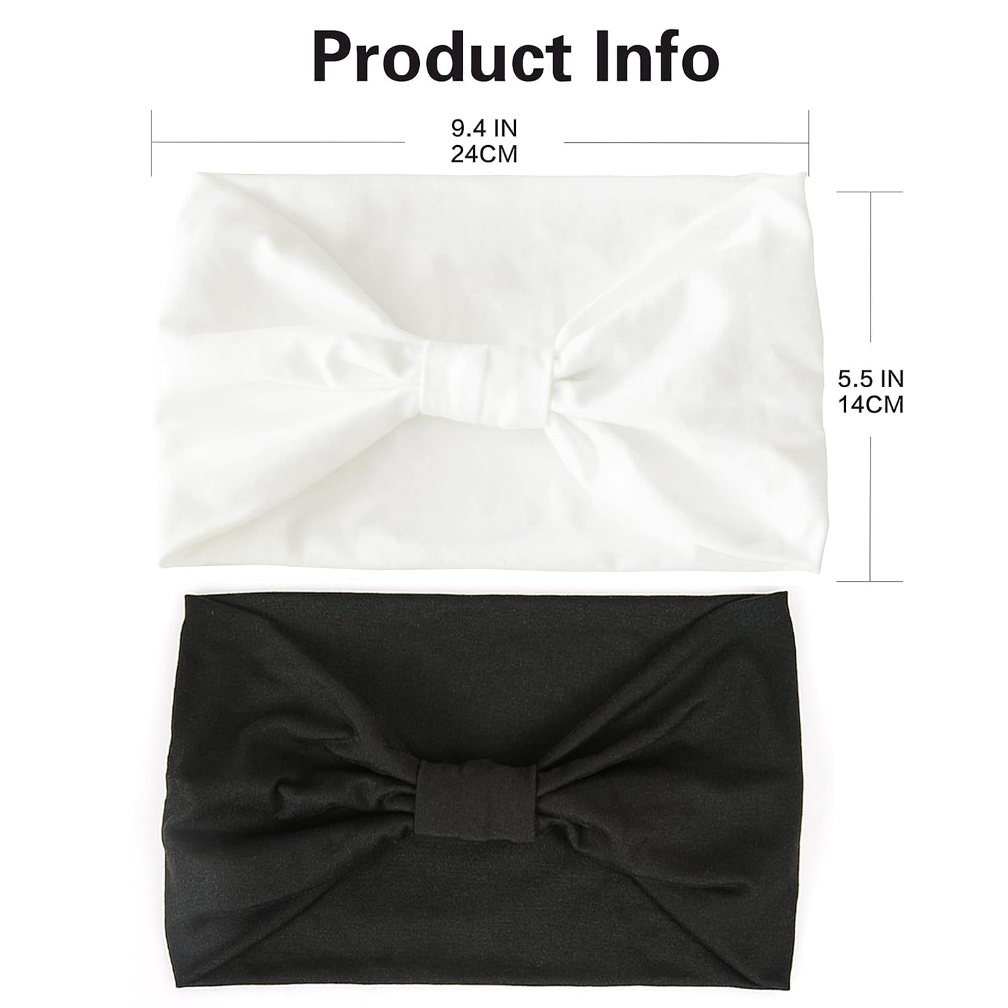 GiLi 2 Pack Wide Headbands for Women Boho African Knotted Non Slip Fashion Hair Bands Yoga Running Sports Workout Gym Head Wraps Elastic Soft Cotton Cloth Turbans Bandana for Girls (White,Black)