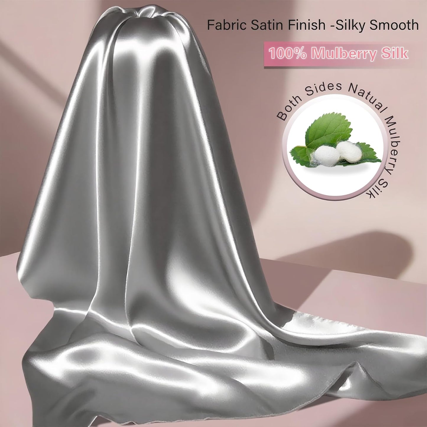 Mulberry Silk Pillow Cases with Zipper, Ultra Smooth Soft Breathable Cooling Pillow Cases for Hot Sleepers, Silk Satin Pillowcase for Hair and Skin, Gifts for Women (Silver Grey, King Size, 1 Pack)