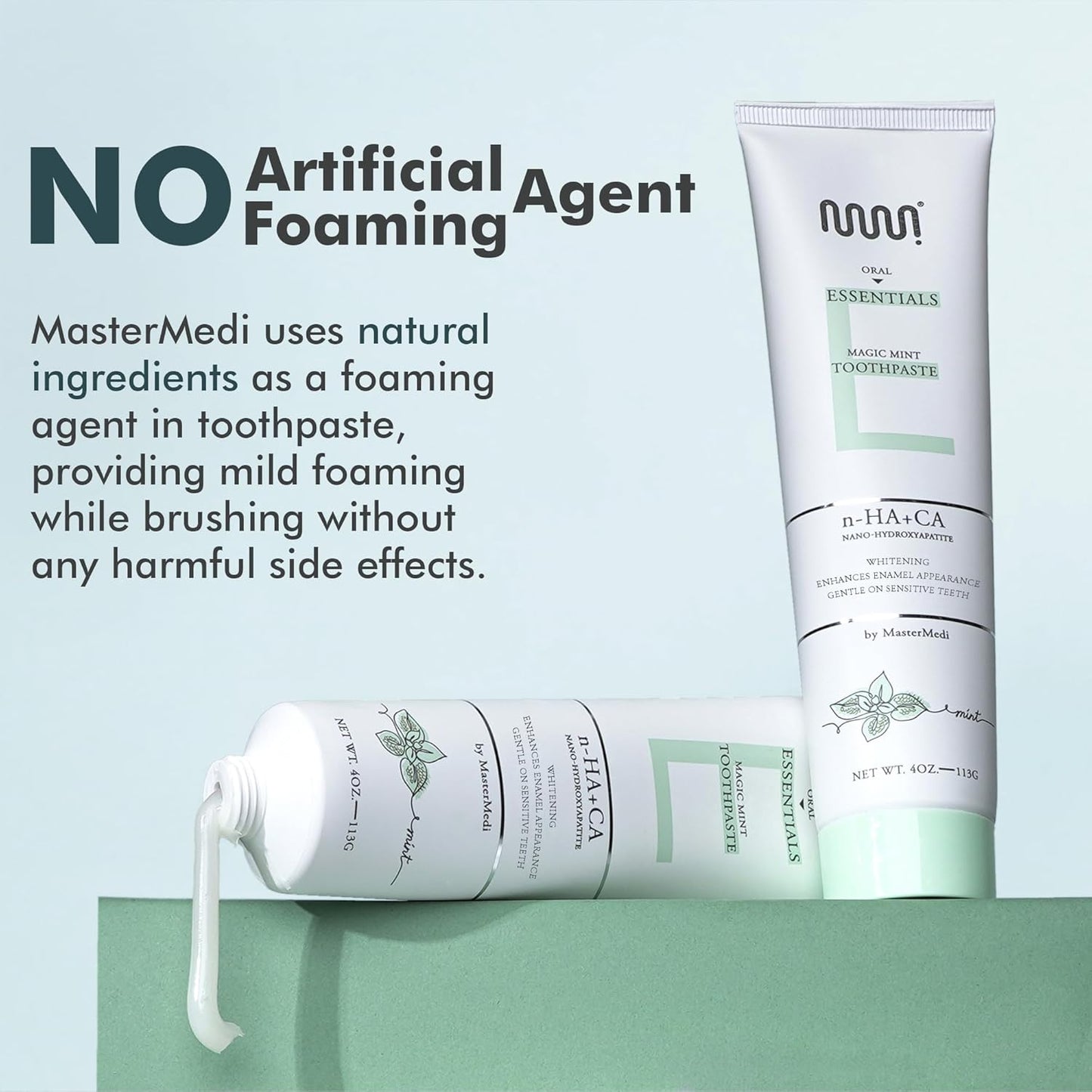 MasterMedi Nano Hydroxyapatite Toothpaste (Inspired by 10% nHA Formulas), Fluoride-Free, Whitening, Sensitive Teeth Care, Enamel Support, SLS Free, Xylitol, Magic Mint, 4 Oz (Pack of 3)