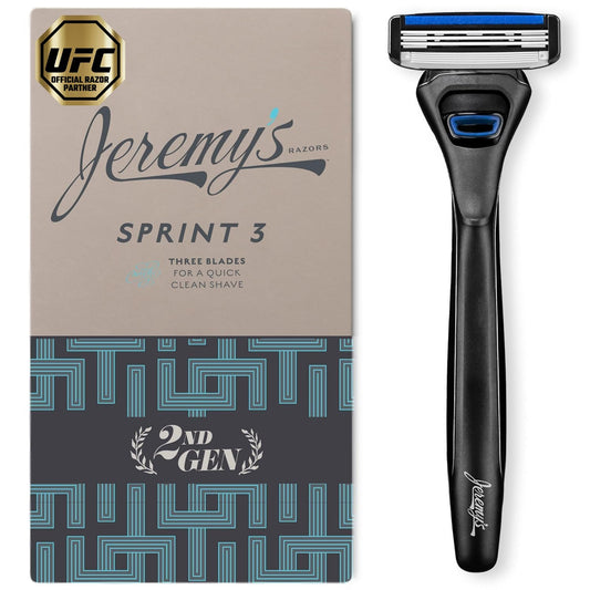 Jeremy's Razors for Men: Sprint 3 Blade Razor - Stainless Blades, Lubricating Strip, Precision Trimmer - Men's Shaving Essentials Kit, Travel Shaver Face Body Head Shavers (1 Razor 1 Cartridge)
