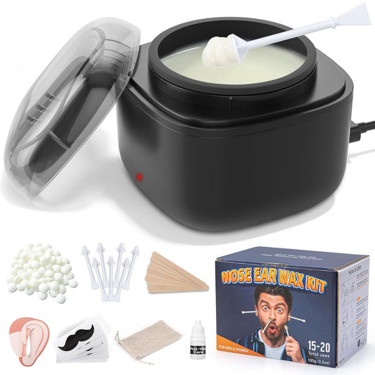 Nose Wax Kit Men, Nose Ear Hair Waxing Kit with 100g Wax, 40 Sticks, Nose Ear Hair Removal Kit, USB Fast Heat, Smart Constant Temp, Upgraded Size, Multi-Accessories, Black