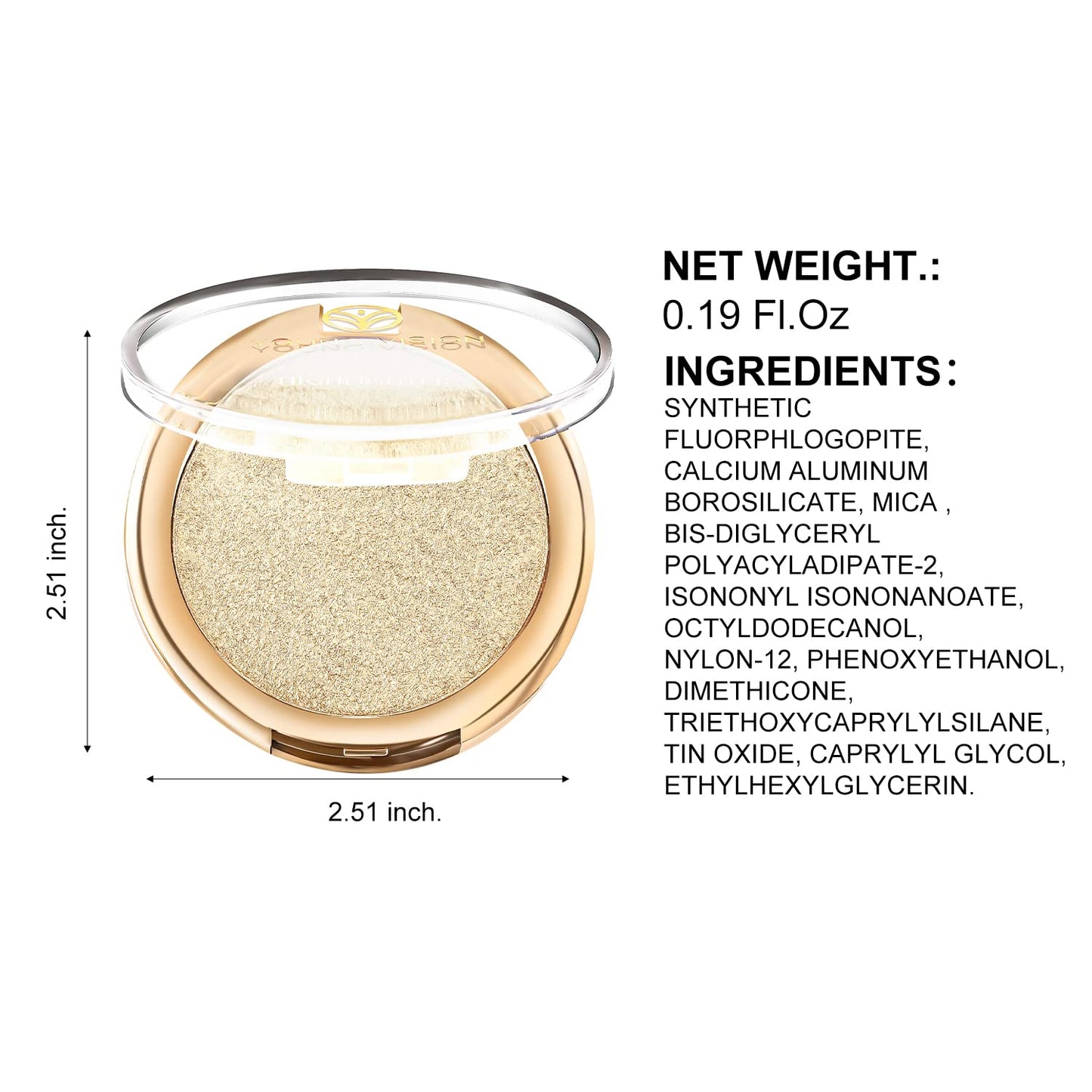 YOUNG VISION Pressed Powder Highlighter, Baked Natural Glow Contour Powder & Face Highligher, Cruelty-Free, Shimmer Highlighting Makeup for Face, Eye, Eyeshadow, Body, Skin (Gold)