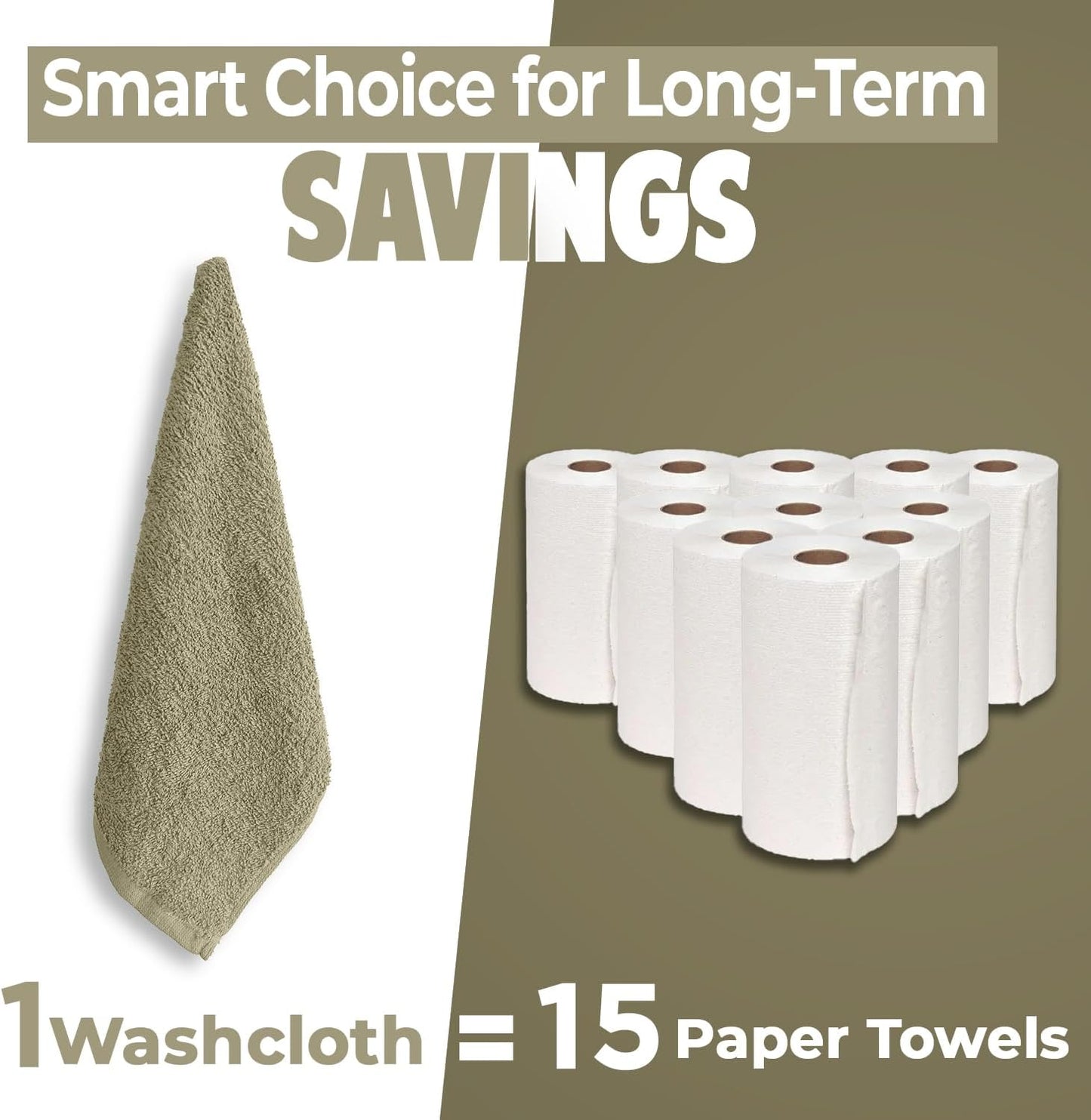 DAN RIVER 100% Cotton Wash Cloths 24 Pack [12x12] Soft & Absorbent face Cloth, Gym, Hotels & Spa Perfect for Everyday Use Fingertip Towels, Beige