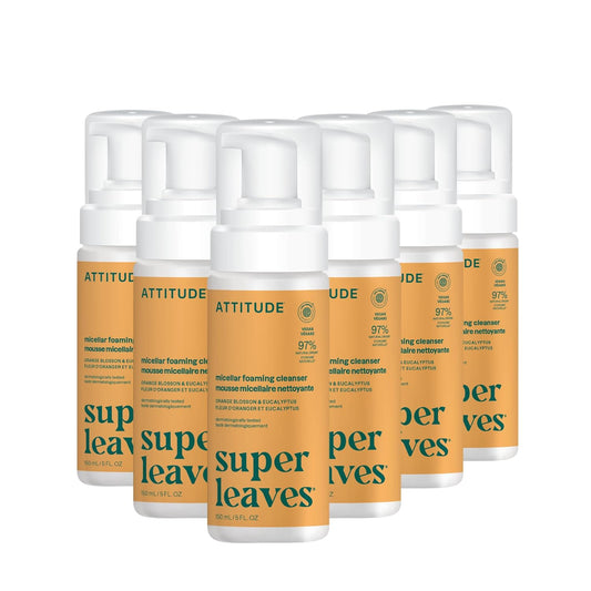 ATTITUDE Micellar Foaming Facial Cleanser, EWG Verified, Dermatologically Tested, Plant and Mineral-Based, Vegan, Orange Blossom & Eucalyptus Scent, 5 Fl Oz (Pack of 6)