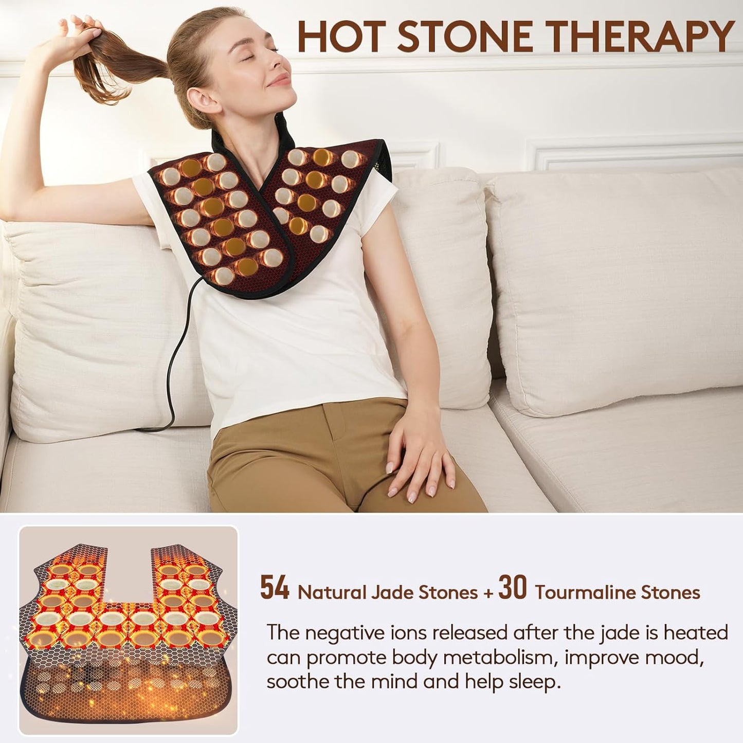 UTK Far Infrared Heating Pads for Neck and Shoulders and Back, Hot to 159℉, Gift for Women, FSA-HSA Eligible Neck and Shoulder Heating Pad with 84 Natural Jade, 24 Timers & Auto Shut Off (23 * 18'')