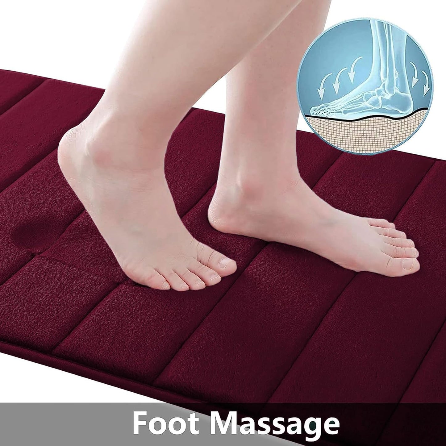 Buganda Memory Foam Bath Mat, 30" x 20", Ultra Soft and Non-Slip Bathroom Rugs, Water Absorbent and Machine Washable Bath Rug for Bathroom, Shower, and Tub, Burgundy