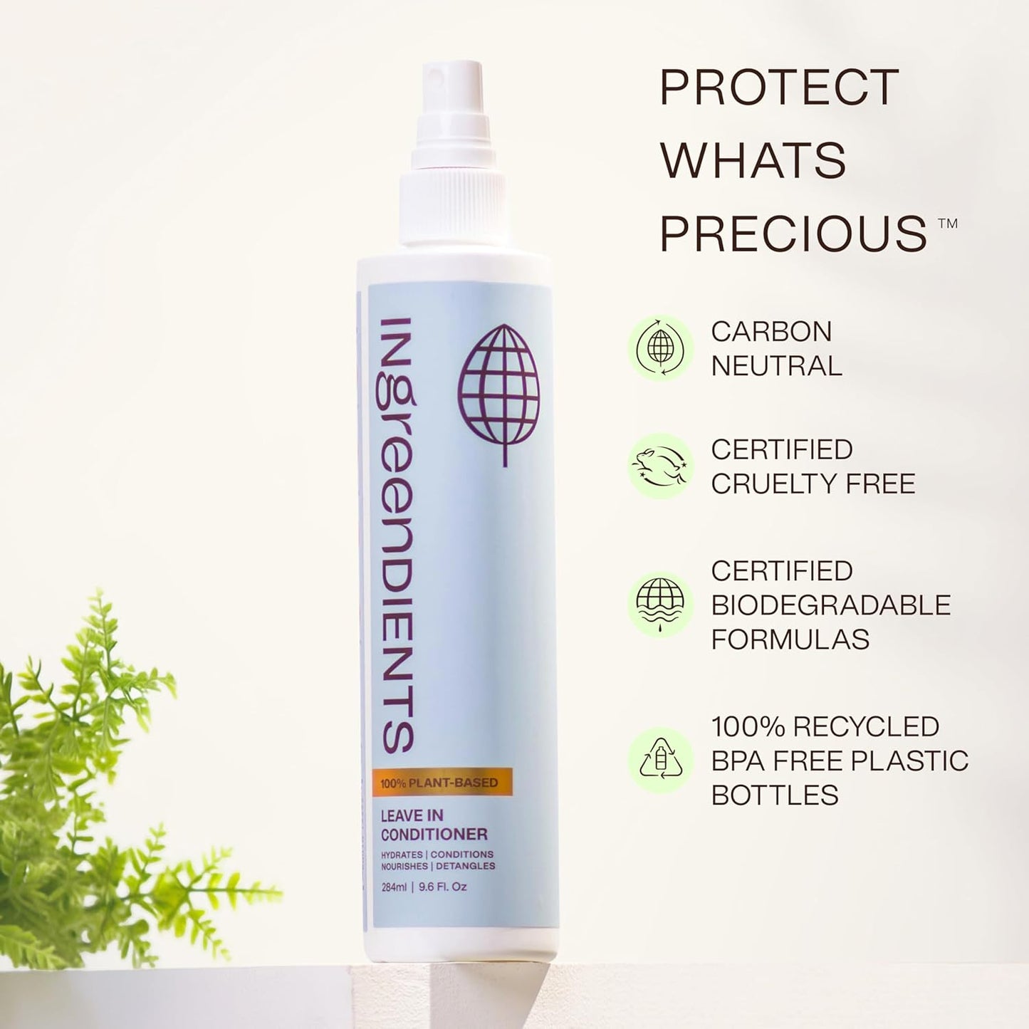 Ingreendients Detangler and Leave In Conditioner made with Organic ingredients - Sulfate-Free, Color-Safe, Silicone-Free, Cruelty-Free, Gluten Free (9.6 FL OZ)