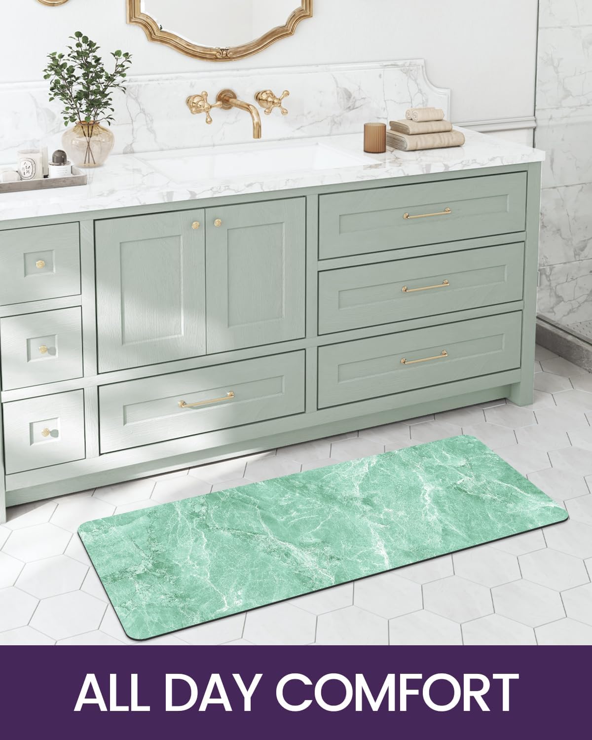 DEXI Bath Mat 17x32, Non Slip Quick Dry Rugs, Super Absorbent Ultra Thin Marble Bathmat, Washable Rubber Mats for Shower Floor, in Front of Bathtub, Sink, Bathroom Accessories Decor, Dark Green