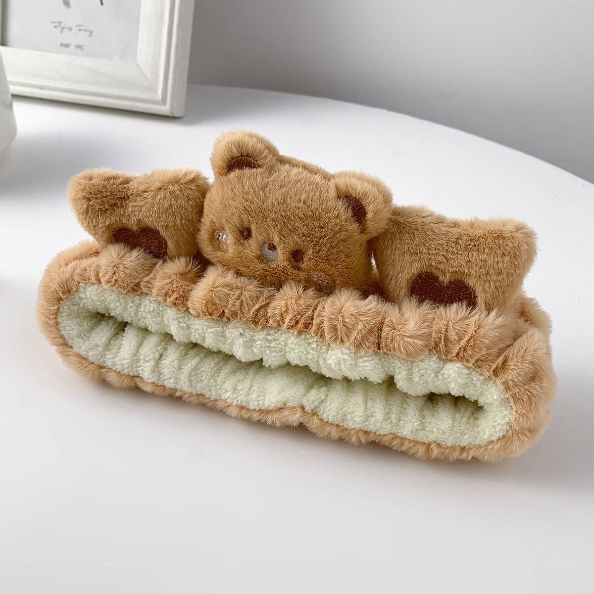 Kawaii Spa Cute Bear Headband for Women Skin Care, Makeup and Wash - Soft Microfiber Coral Fleece Towel Headband for Girls Hair (Brown, Bear)