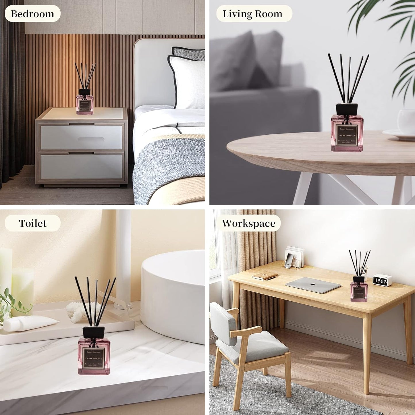 XEPTLE Jasmine Breeze Reed Diffuser Set, Eliminate Odors 7.04 oz, Air Freshener with 5 Reusable Sticks Home Fragrance for Bedroom, Scent Diffuser - Purple