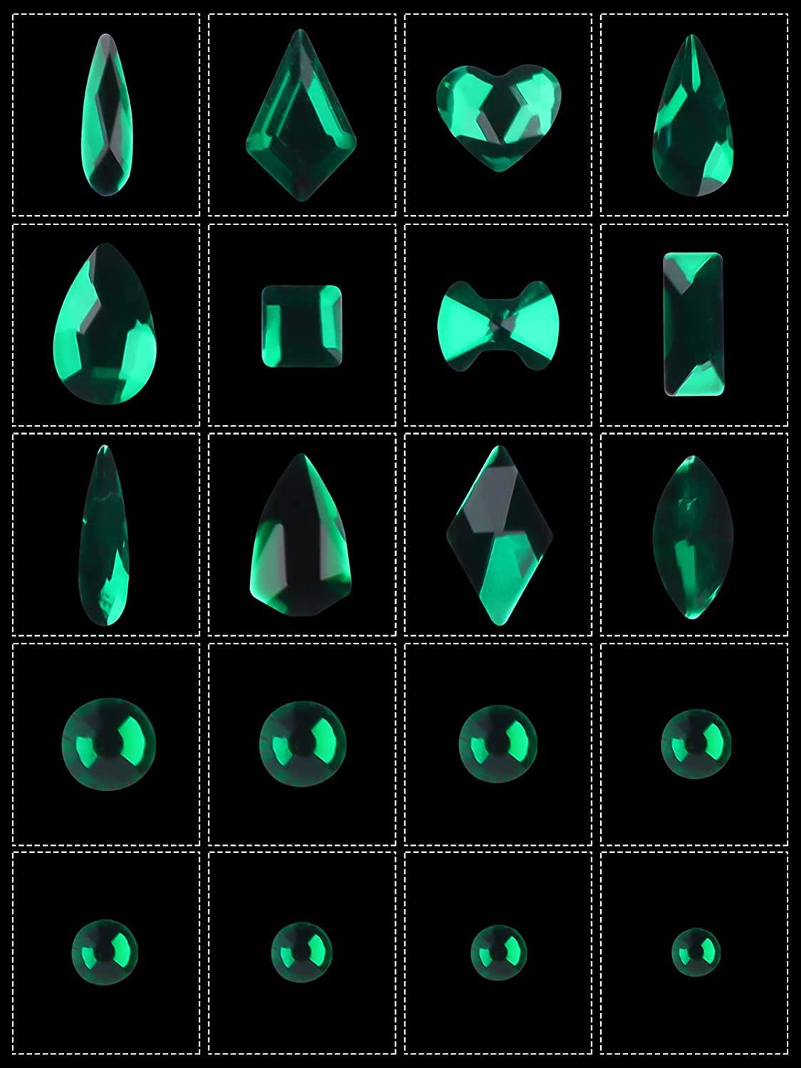 3100Pcs Green Rhinestones for Nail, EBANKU 12 Types of 600 Nail Diamonds +2500 Flat Rhinestones Kit Mixed Shape AB Nail Gems Jewels with Rhinestone Picker Dotting Pen Tweezers