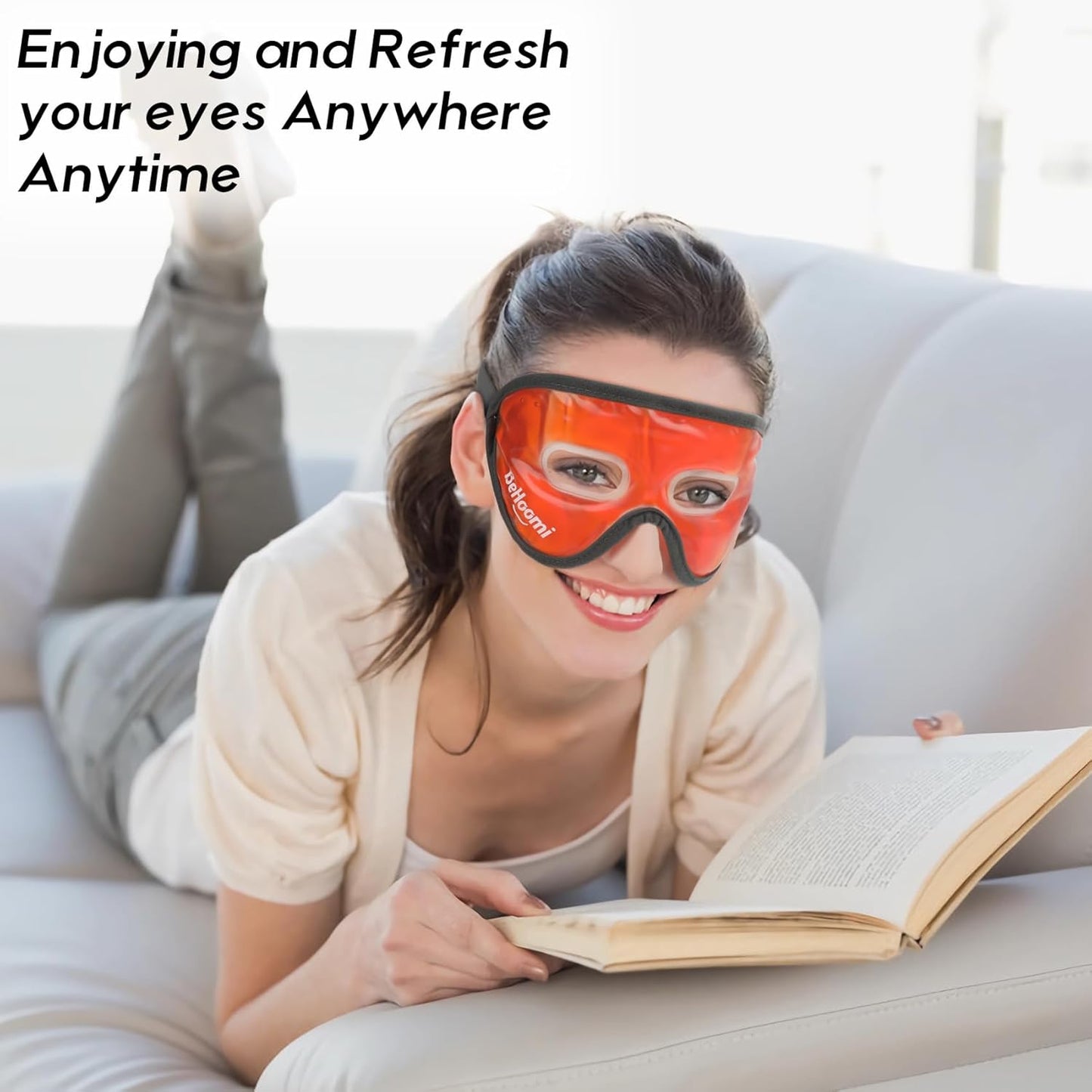 2Packs Cooling Eye Masks, Ice Eye Mask Cold Compress for Eyes, Reusable Cold Gel Eye Mask for Eye Relaxation, Comfort Snug Fit, Eye Cover for Home, Office, Black & Orange