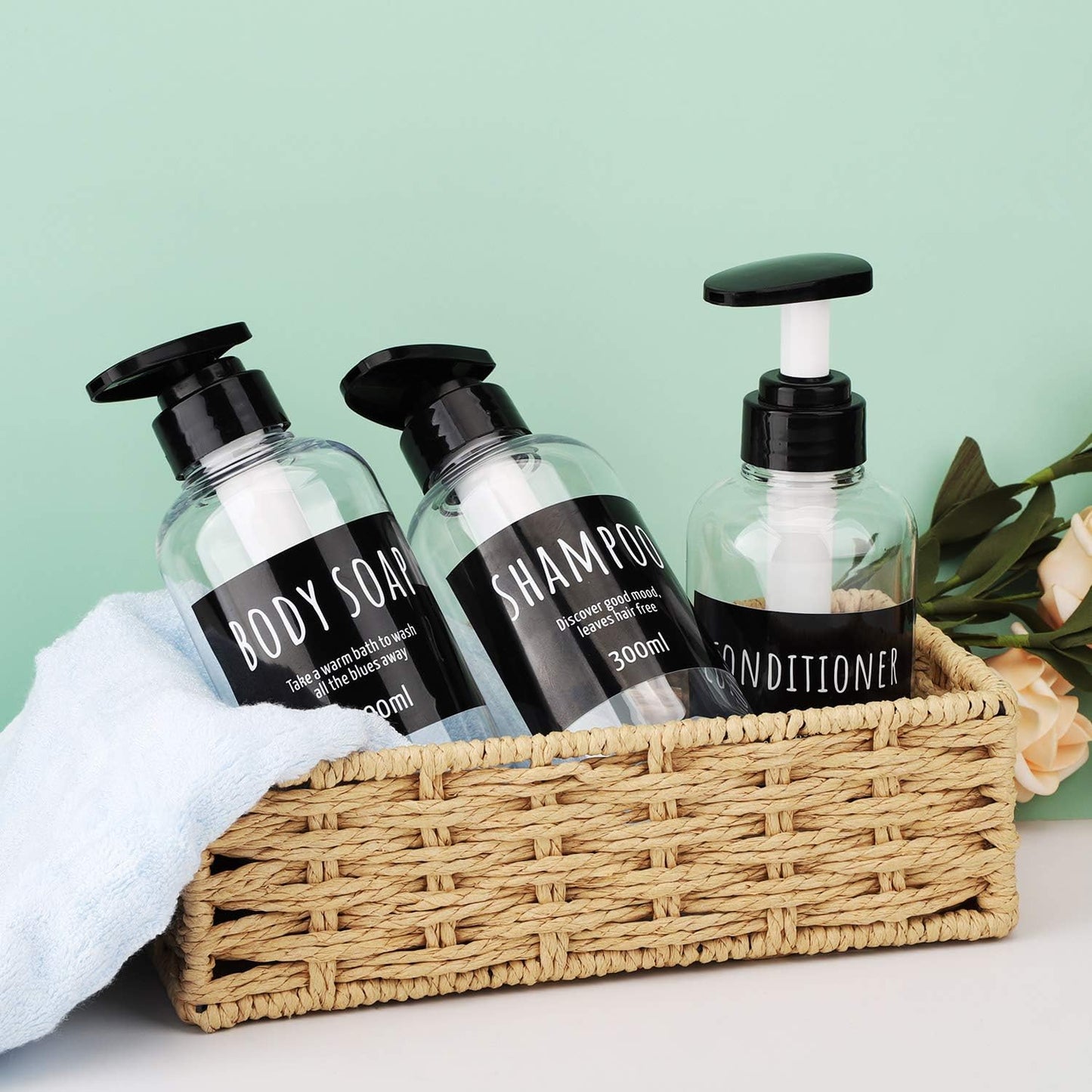 Shampoo Dispenser Bottle, Segbeauty 3pcs 10.1oz/300ml Plastic Pump Bottle Dispenser, Refillable Shampoo Pump Bottles for Shower, Pump Bottles for Body Soap Shampoo Conditioner Hotel Bathroom