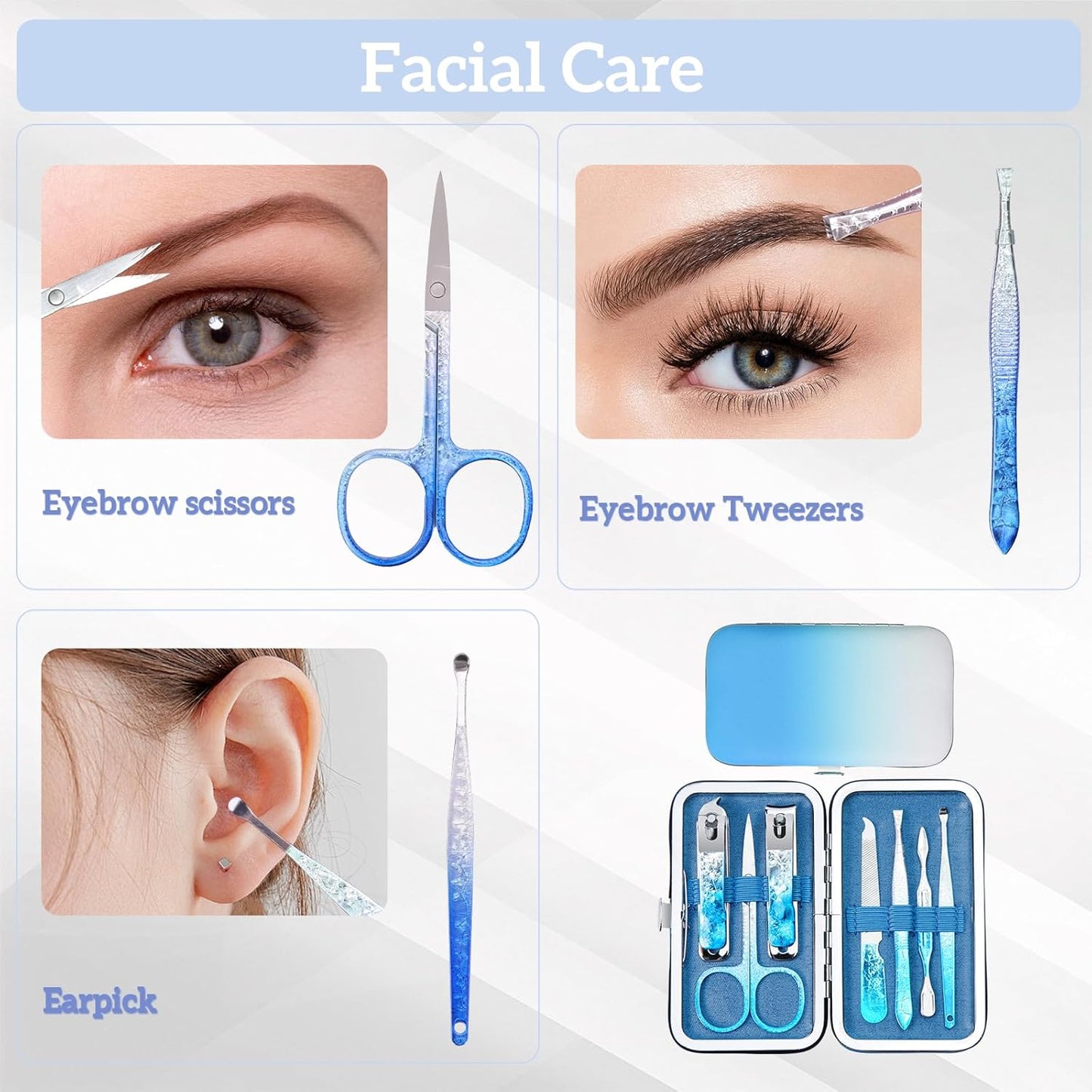 Nail Clippers Set 7 in 1 Stainless Steel, Colorful Manicure Kit Scissors Pedicure Tools Kit with Luxurious Travel Case- Portable Travel Grooming Kit Gift for Women