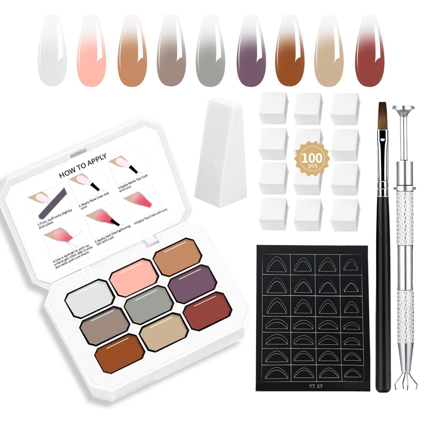 Ombre Nail Polish Set With 9-Color Combination, Soft And Easy To Shoot Effortlessly Creating Ombre Gel Dreamy Blending Effect Essential For Home Nail DIY (2)