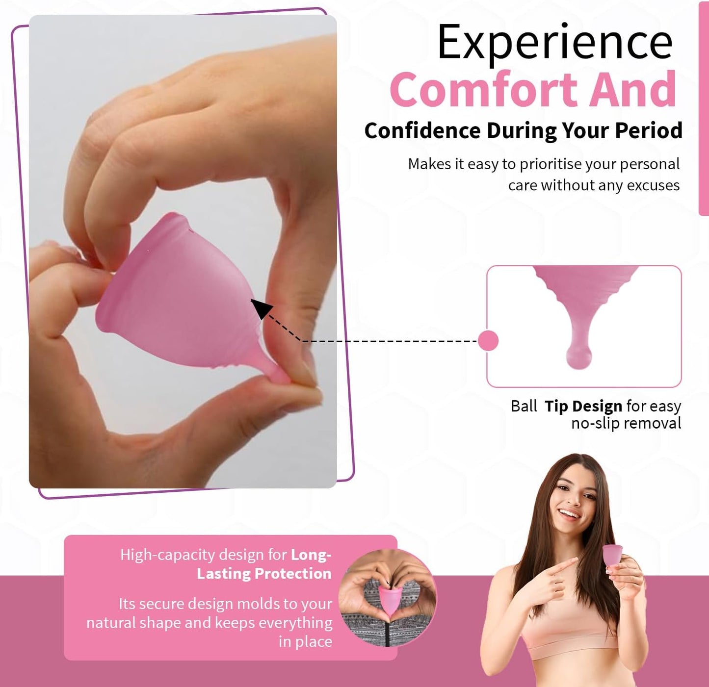 Angel's Peel Lounge Menstrual Cup for Women - 100% Medical-Grade Leak-Free Soft & Flexible Silicone Cup - 12 Hour Leak Protection Eco-Friendly & Reusable Period Cups for Women - Pink - Extra Small