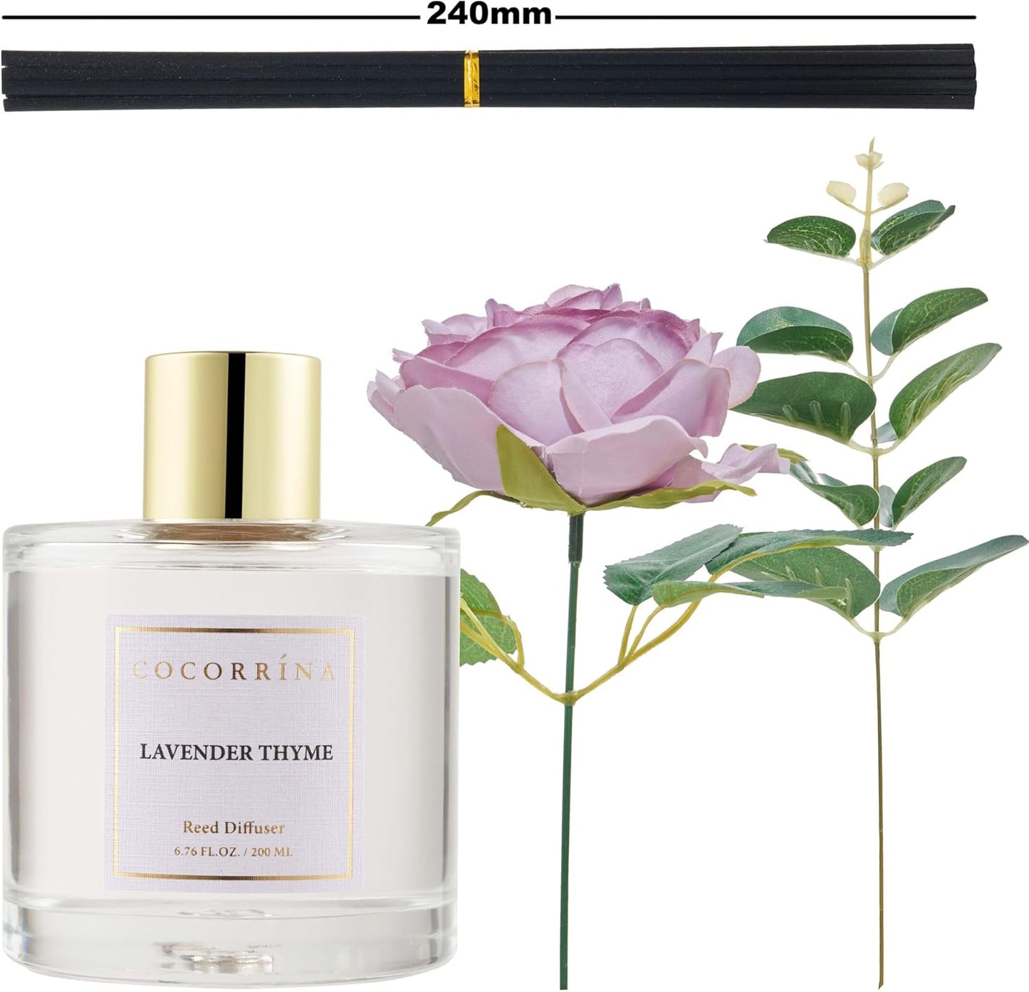Cocorrína Flower Reed Diffuser - Lavender Thyme 6.7oz Scented Diffuser with Sticks Home Fragrance Essential Oil for Bathroom Shelf Decor (Artificial Flower)