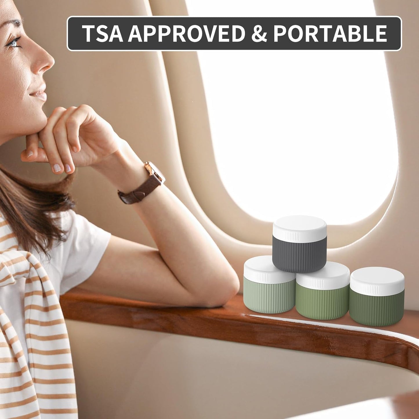 ME.FAN Travel Containers for Toiletries, TSA Approved 2 oz Silicone Cream Jars, Leak-proof Journey Containers, Trip Accessories with Lid for Cosmetic Face Hand Body Cream 4 Pack White Lid Desert Sage