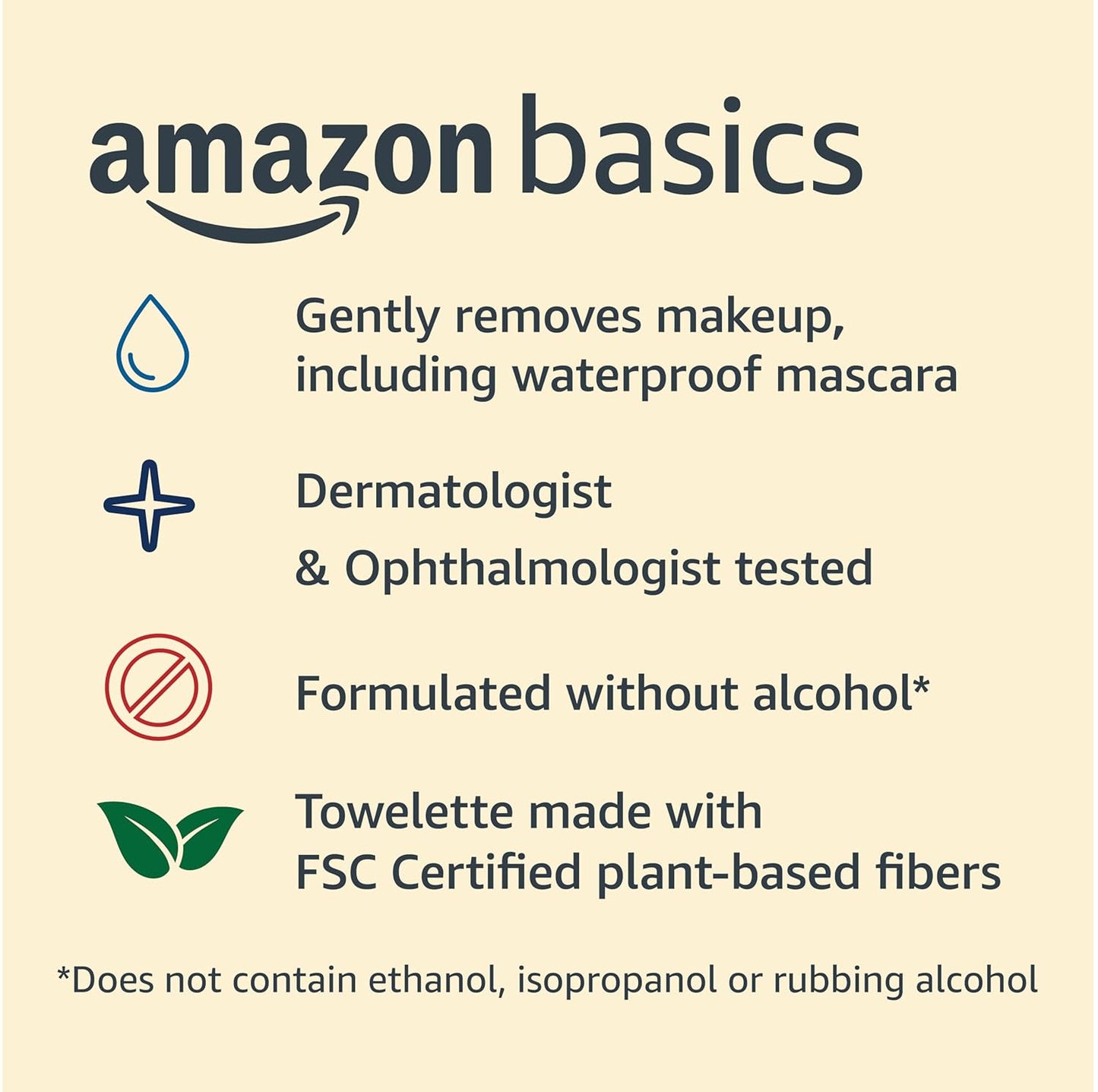 Amazon Basics Makeup Remover Wipes, Gentle Cleansing, Dermatologist Tested, Original, Plant Based, Alcohol Free, Removes Waterproof Mascara, 25 Count Per Pack, Pack of 6 (Previously Solimo)